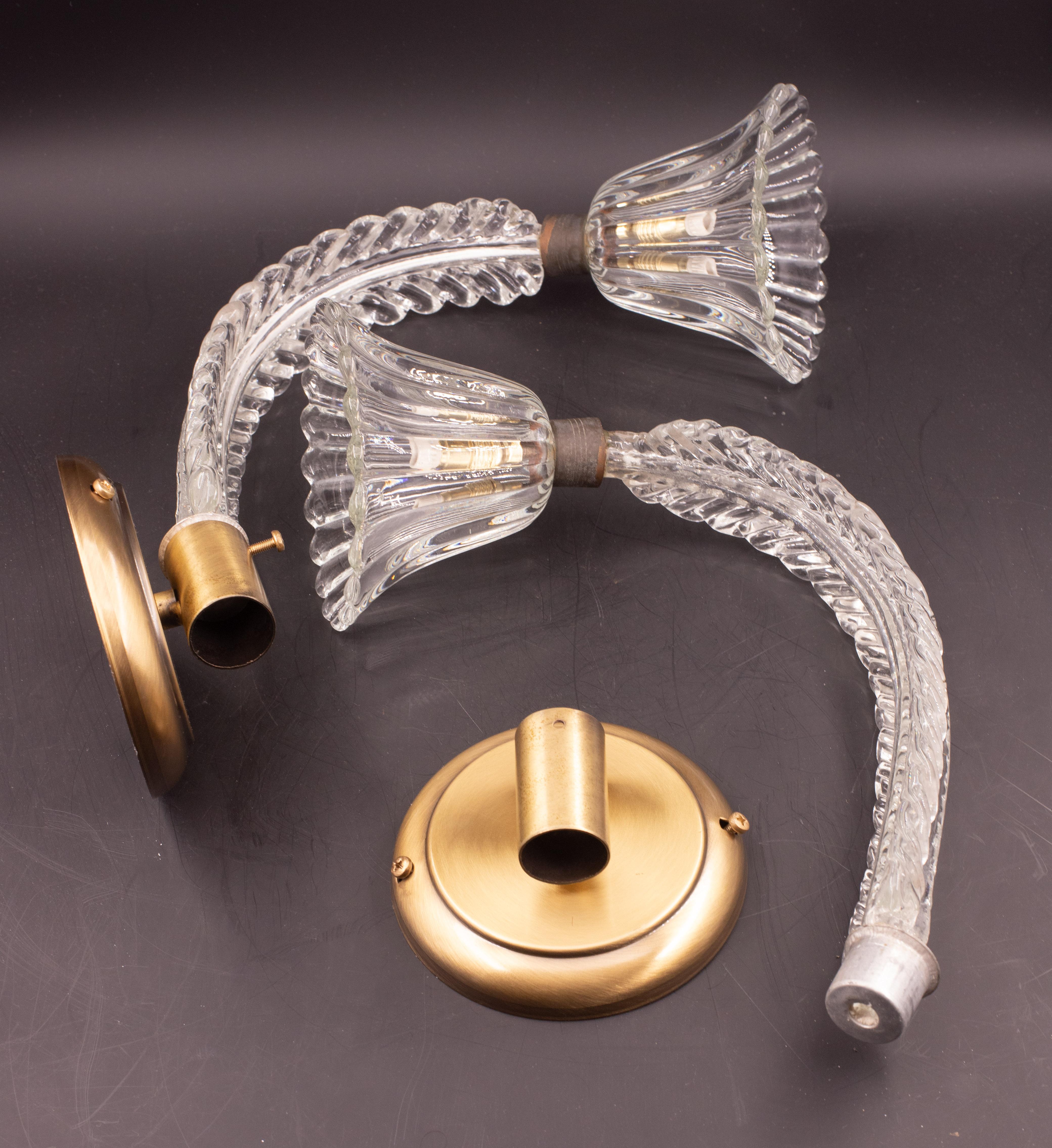 Pair of Wall Light Sconces by Barovier & Toso Glass Murano, Italy, 1950 For Sale 5
