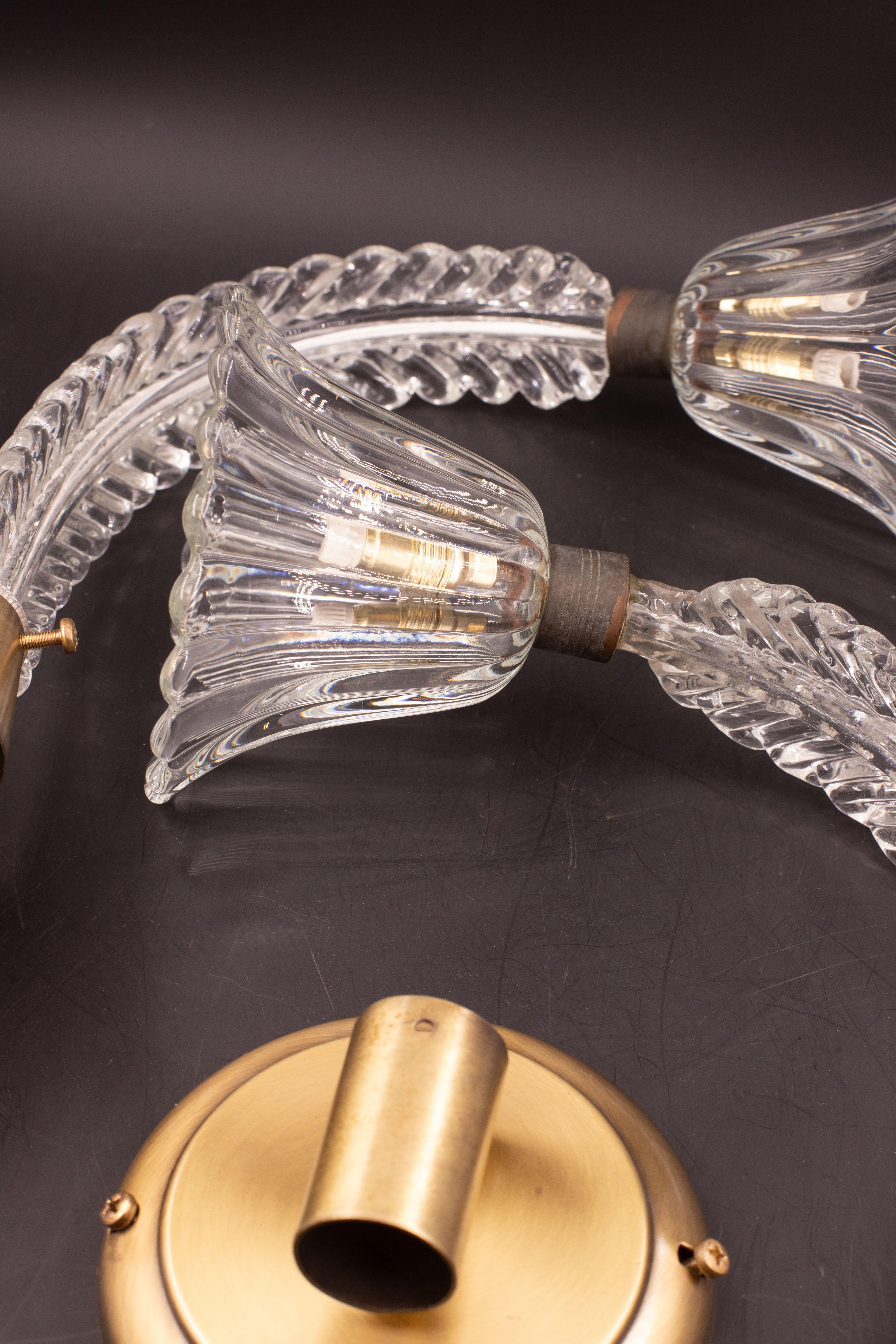 Pair of Wall Light Sconces by Barovier & Toso Glass Murano, Italy, 1950 For Sale 7