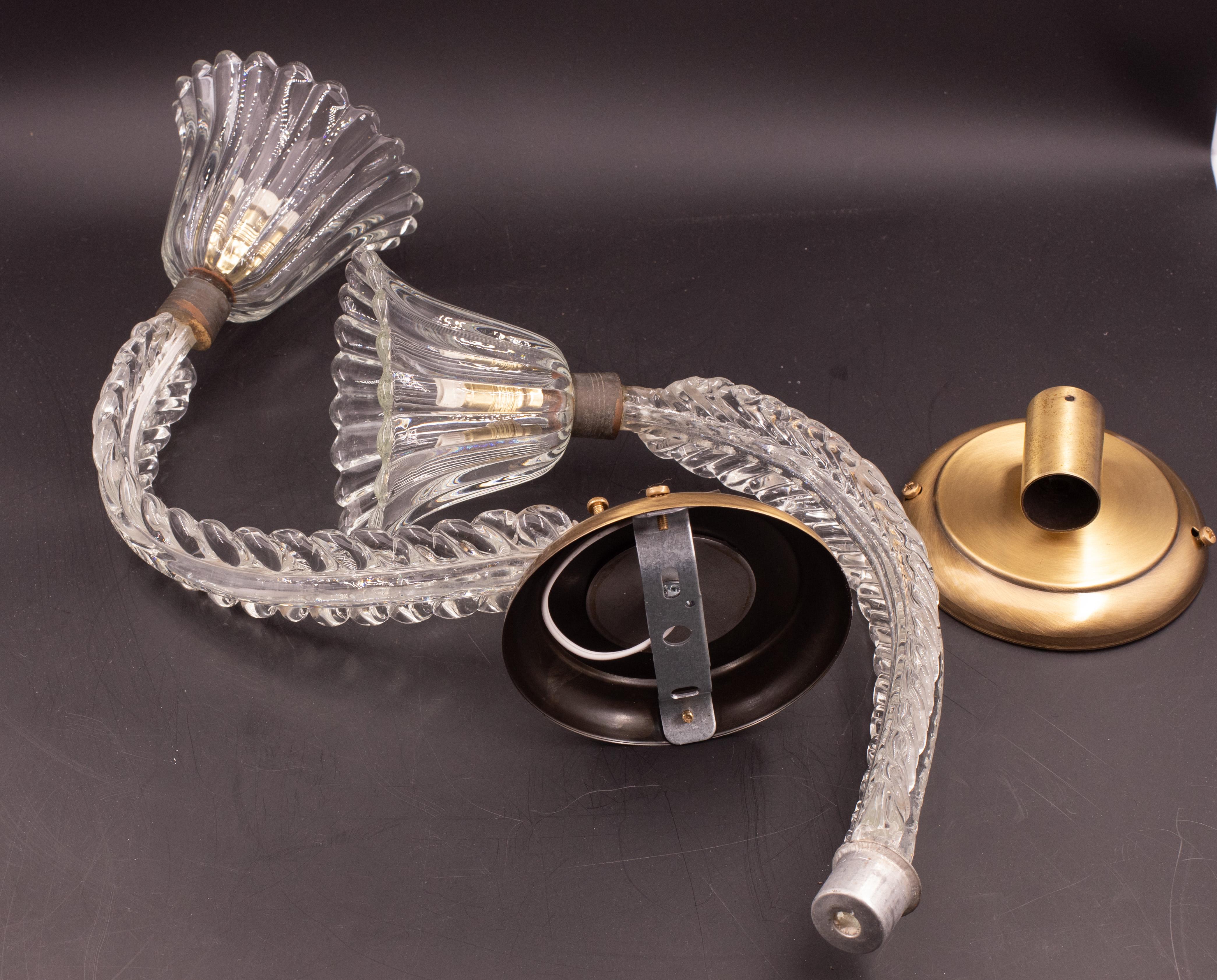 Pair of Wall Light Sconces by Barovier & Toso Glass Murano, Italy, 1950 For Sale 8