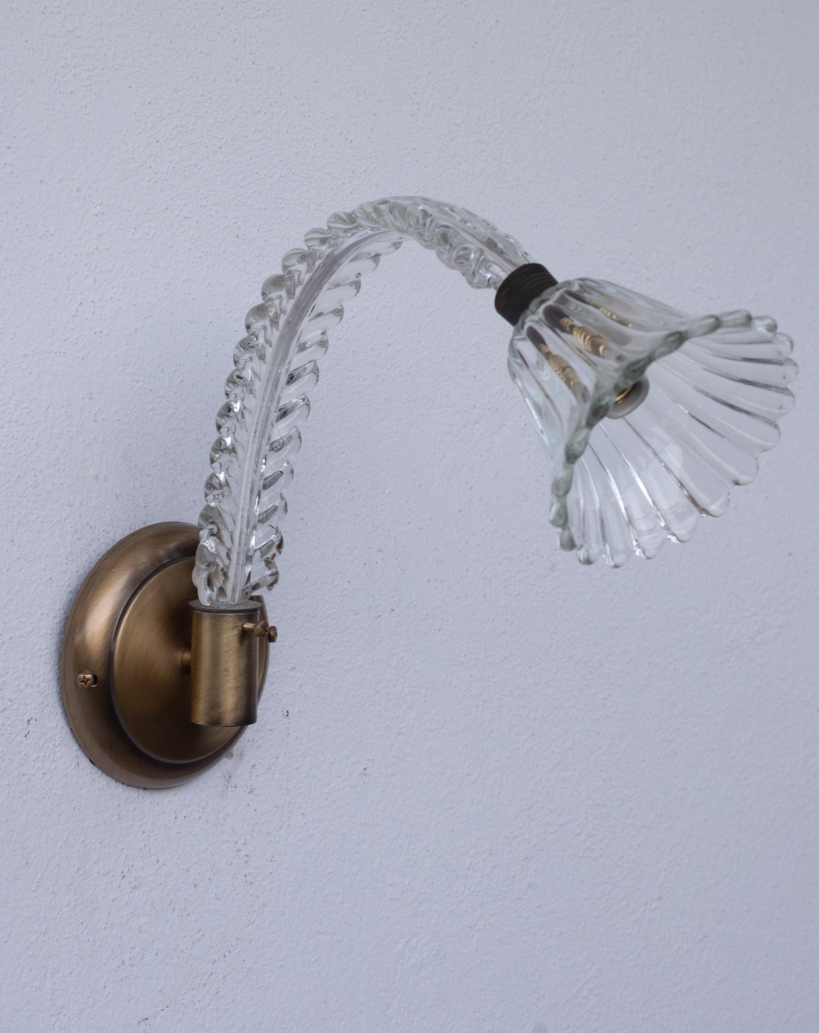 European Pair of Wall Light Sconces by Barovier & Toso Glass Murano, Italy, 1950 For Sale