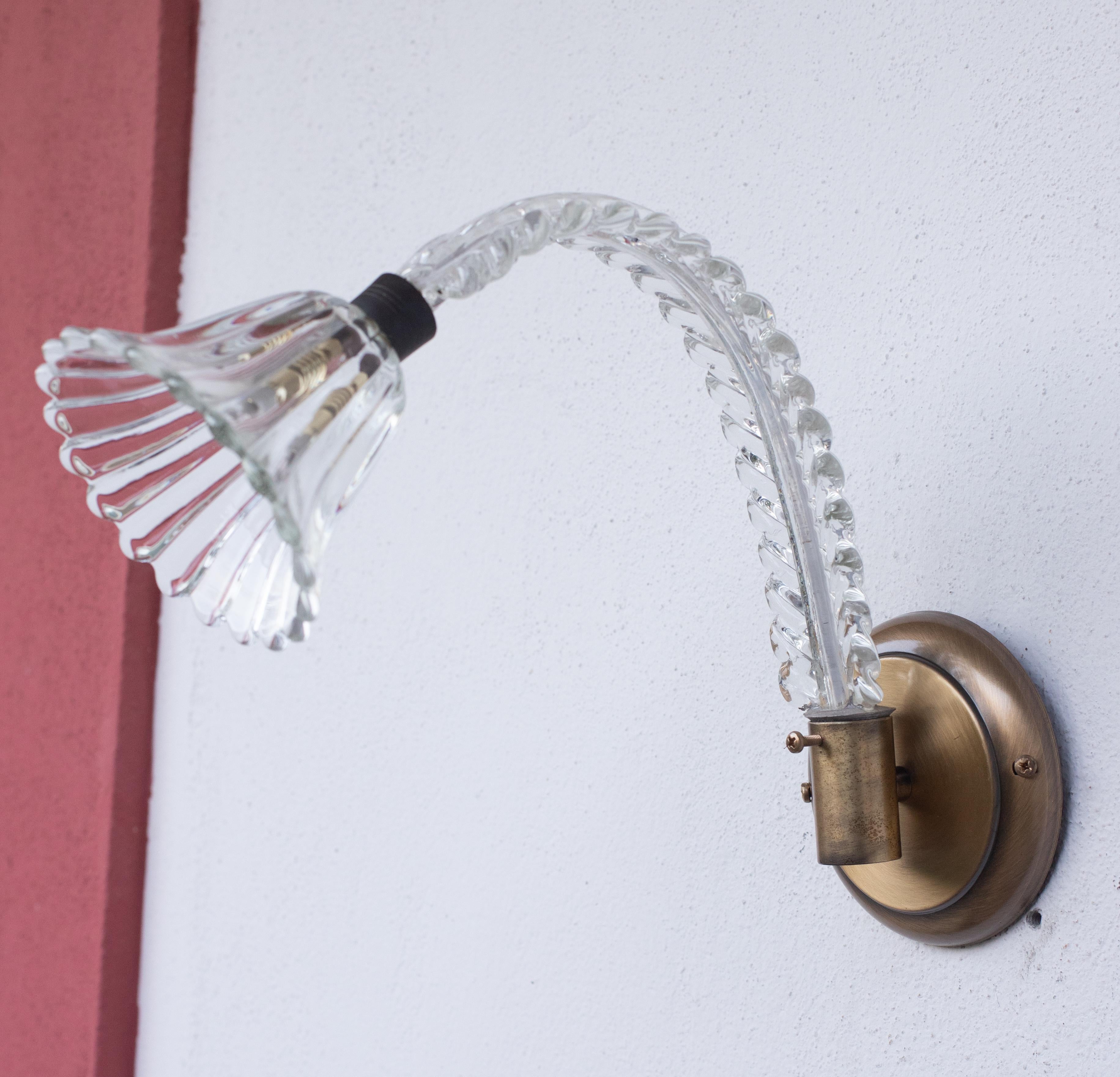 Mid-20th Century Pair of Wall Light Sconces by Barovier & Toso Glass Murano, Italy, 1950 For Sale