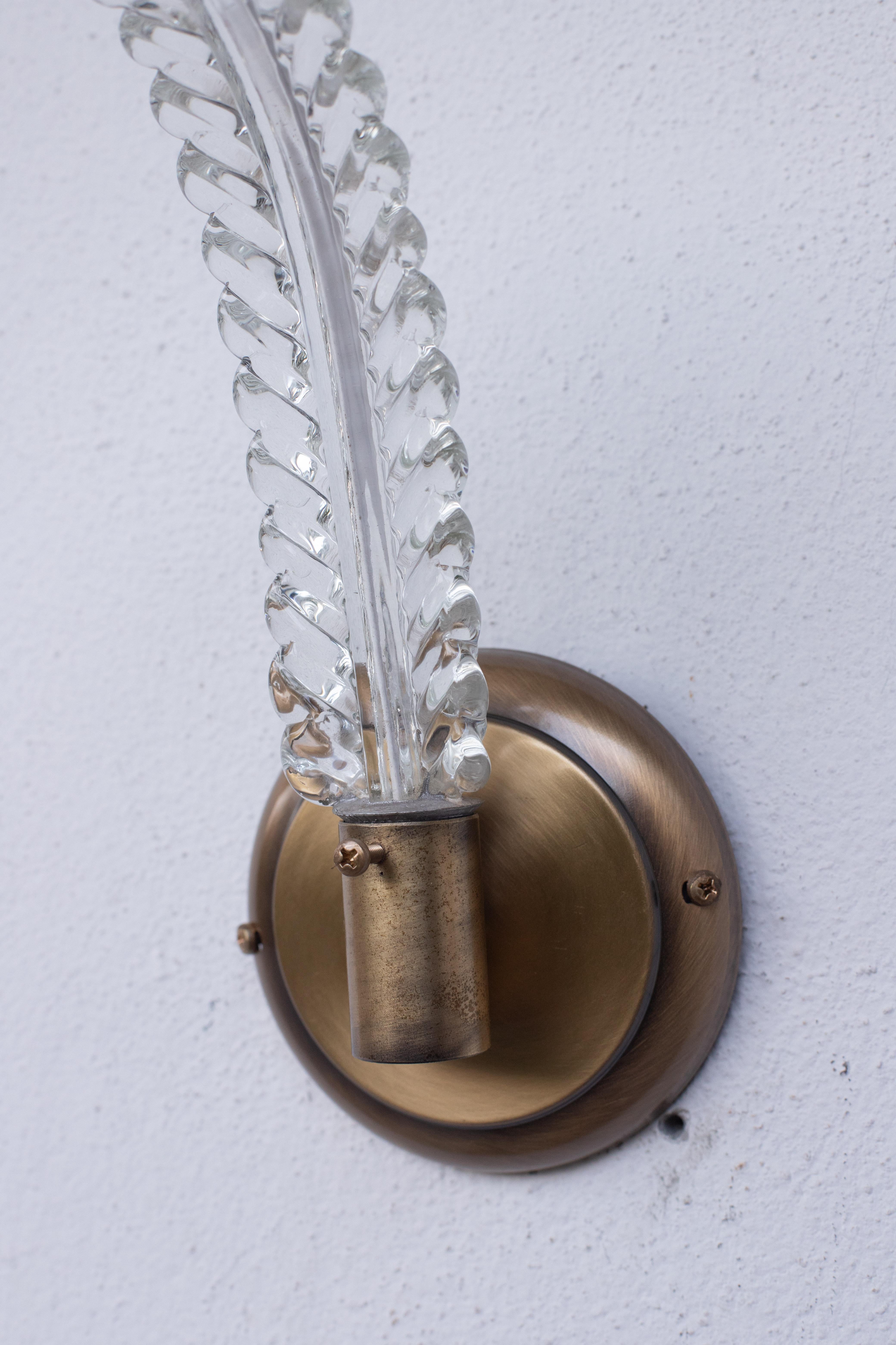 Murano Glass Pair of Wall Light Sconces by Barovier & Toso Glass Murano, Italy, 1950 For Sale