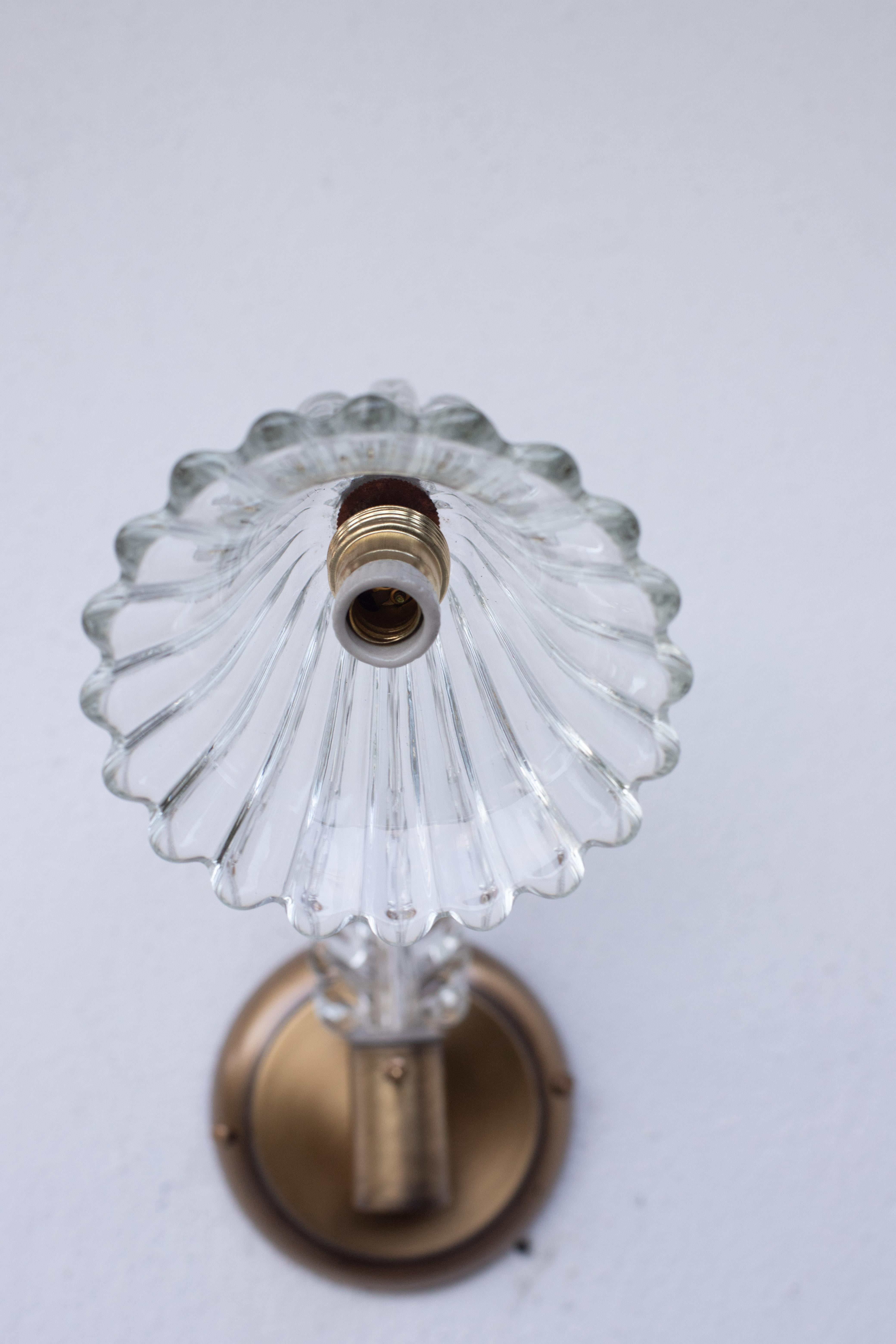 Pair of Wall Light Sconces by Barovier & Toso Glass Murano, Italy, 1950 For Sale 1