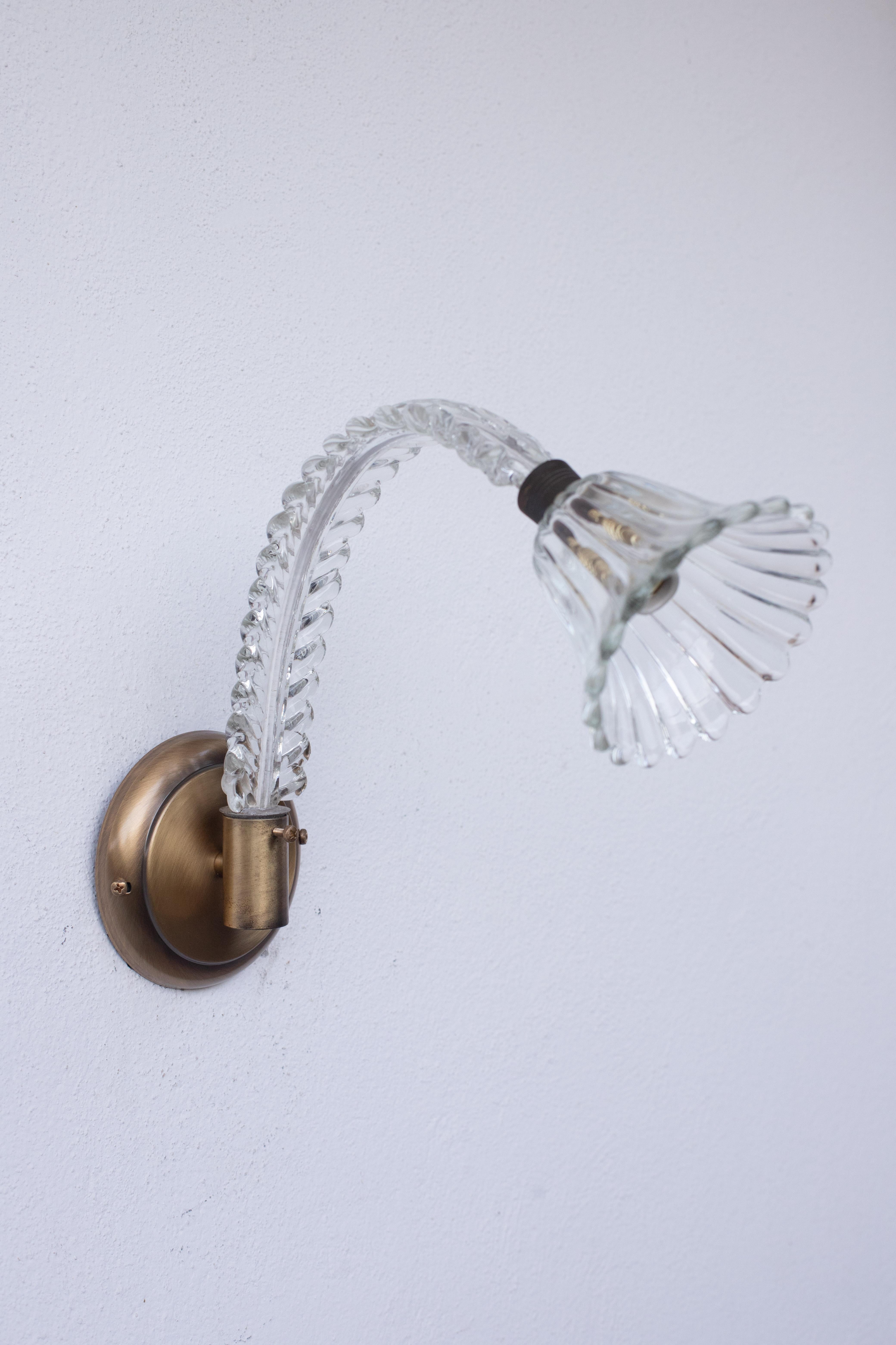 Pair of Wall Light Sconces by Barovier & Toso Glass Murano, Italy, 1950 For Sale 2