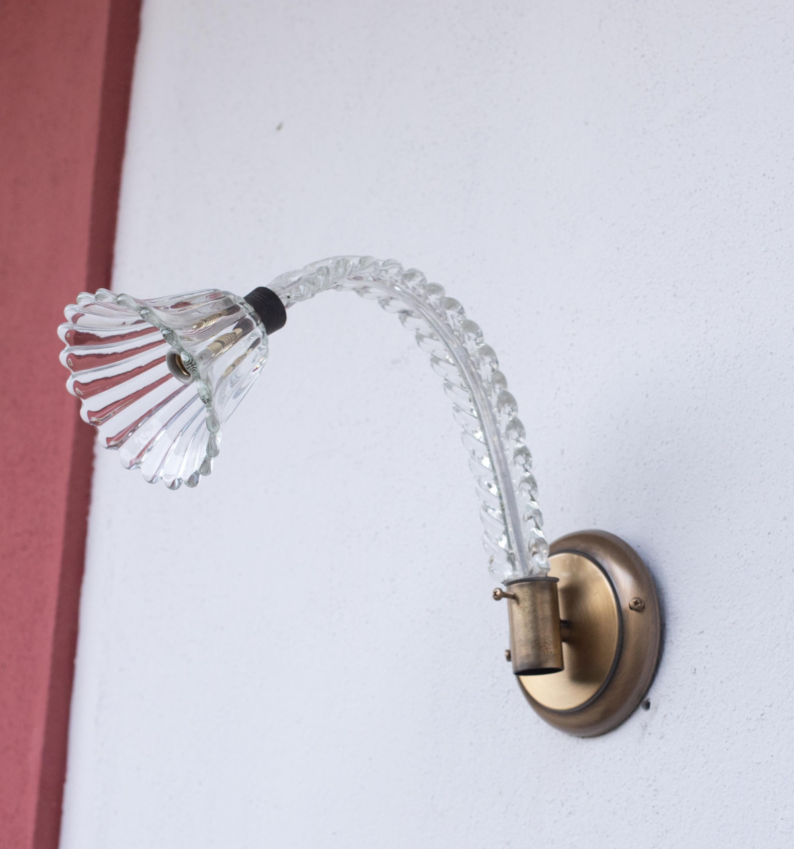 Pair of Wall Light Sconces by Barovier & Toso Glass Murano, Italy, 1950 For Sale 3