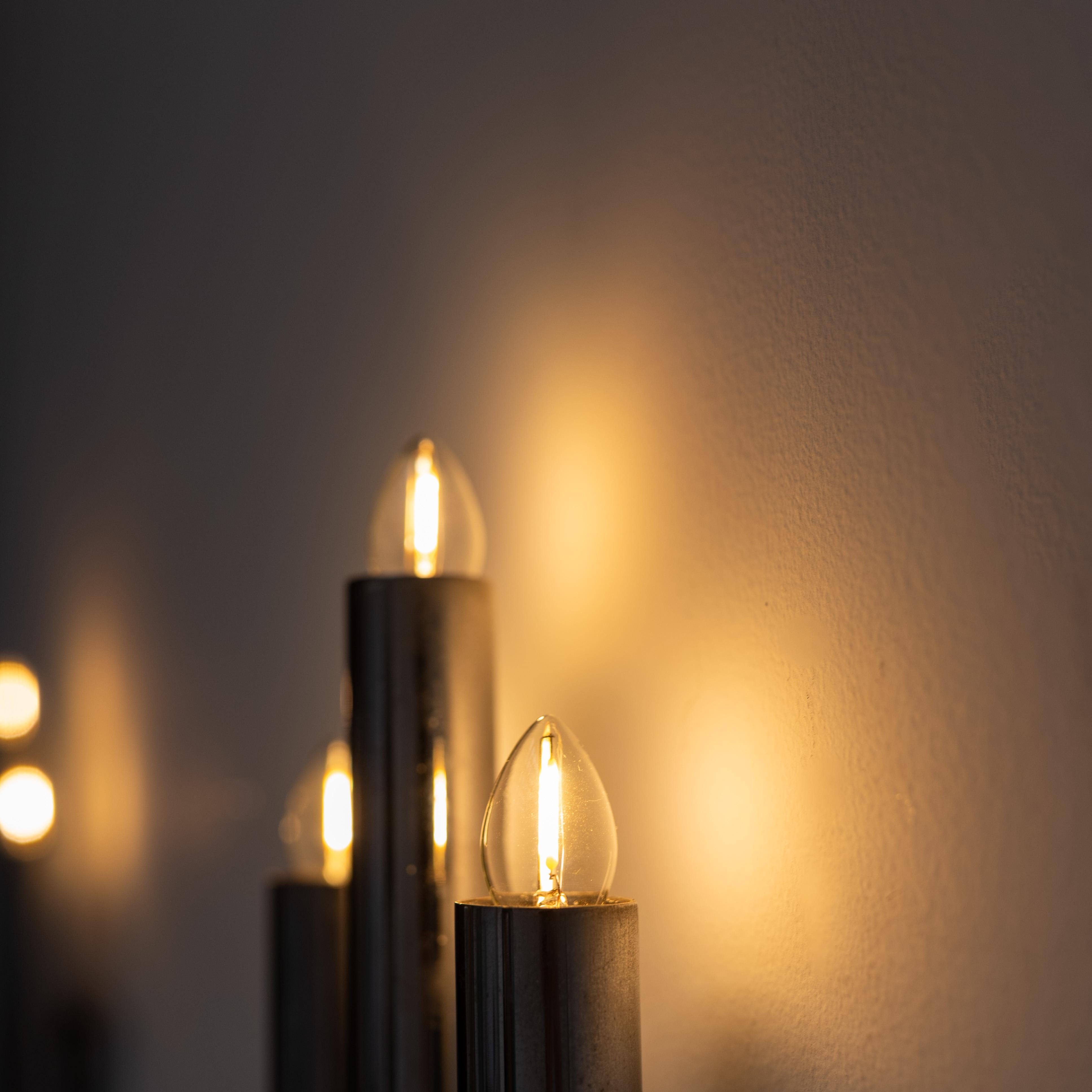 Chrome Pair of Wall Light Sconces by Gio Ponti, Italy, 1970s For Sale