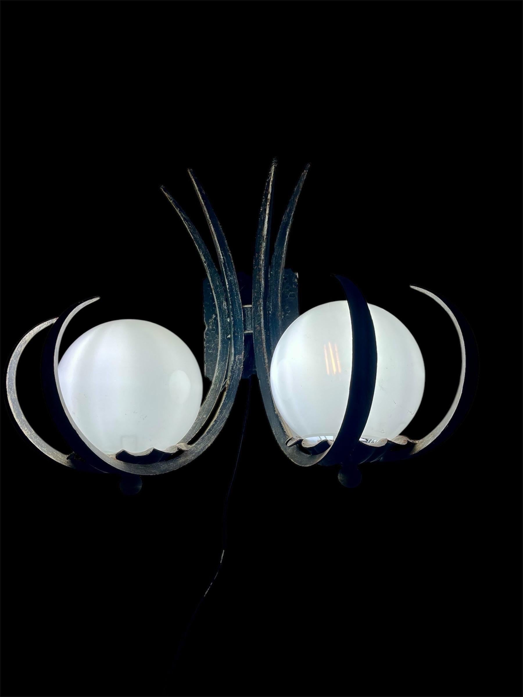 Pair of Wall lighting Brutalist metal with glass , 1960s In Good Condition For Sale In La xara, VC