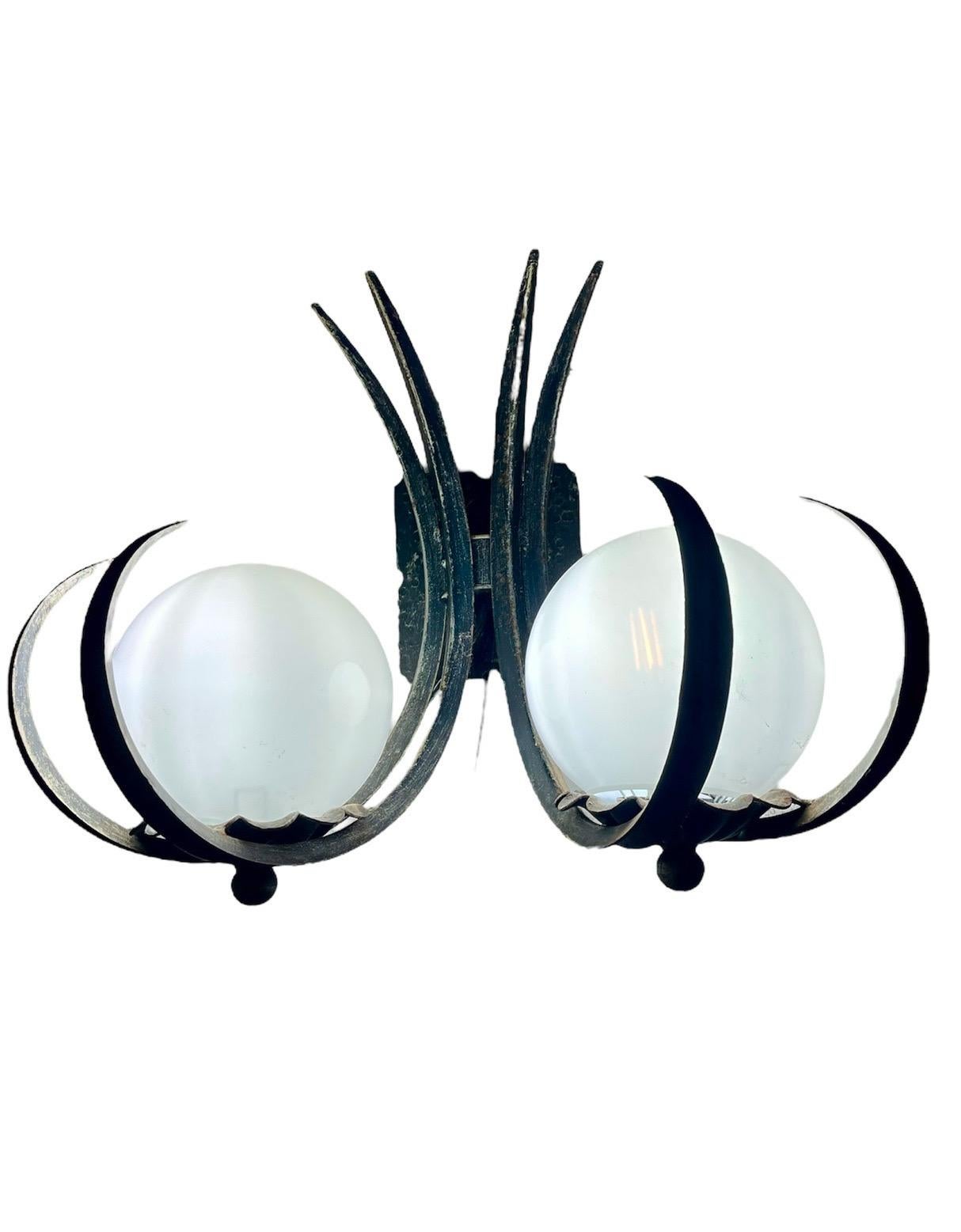 Mid-20th Century Pair of Wall lighting Brutalist metal with glass , 1960s For Sale