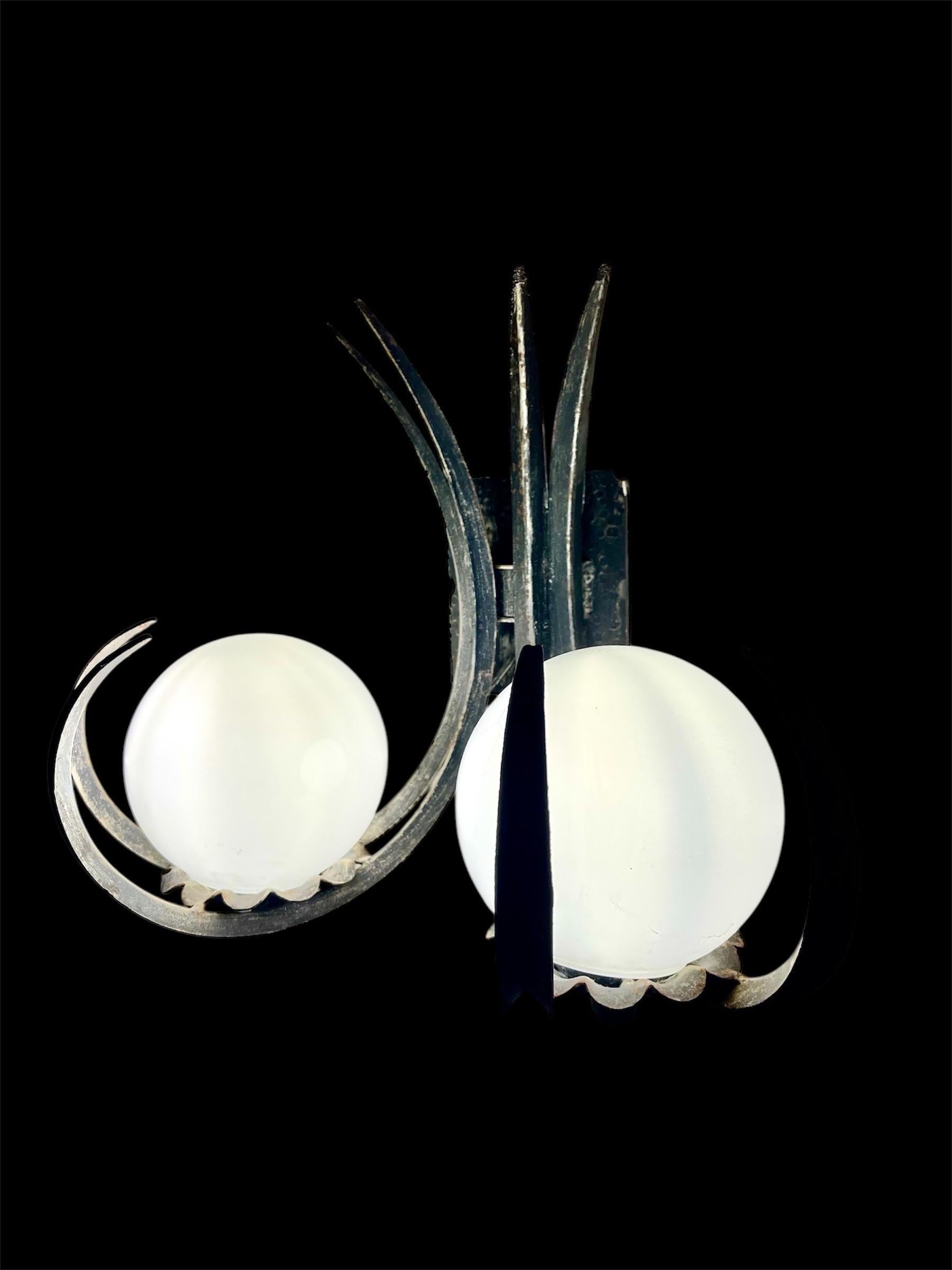 Metal Pair of Wall lighting Brutalist metal with glass , 1960s For Sale