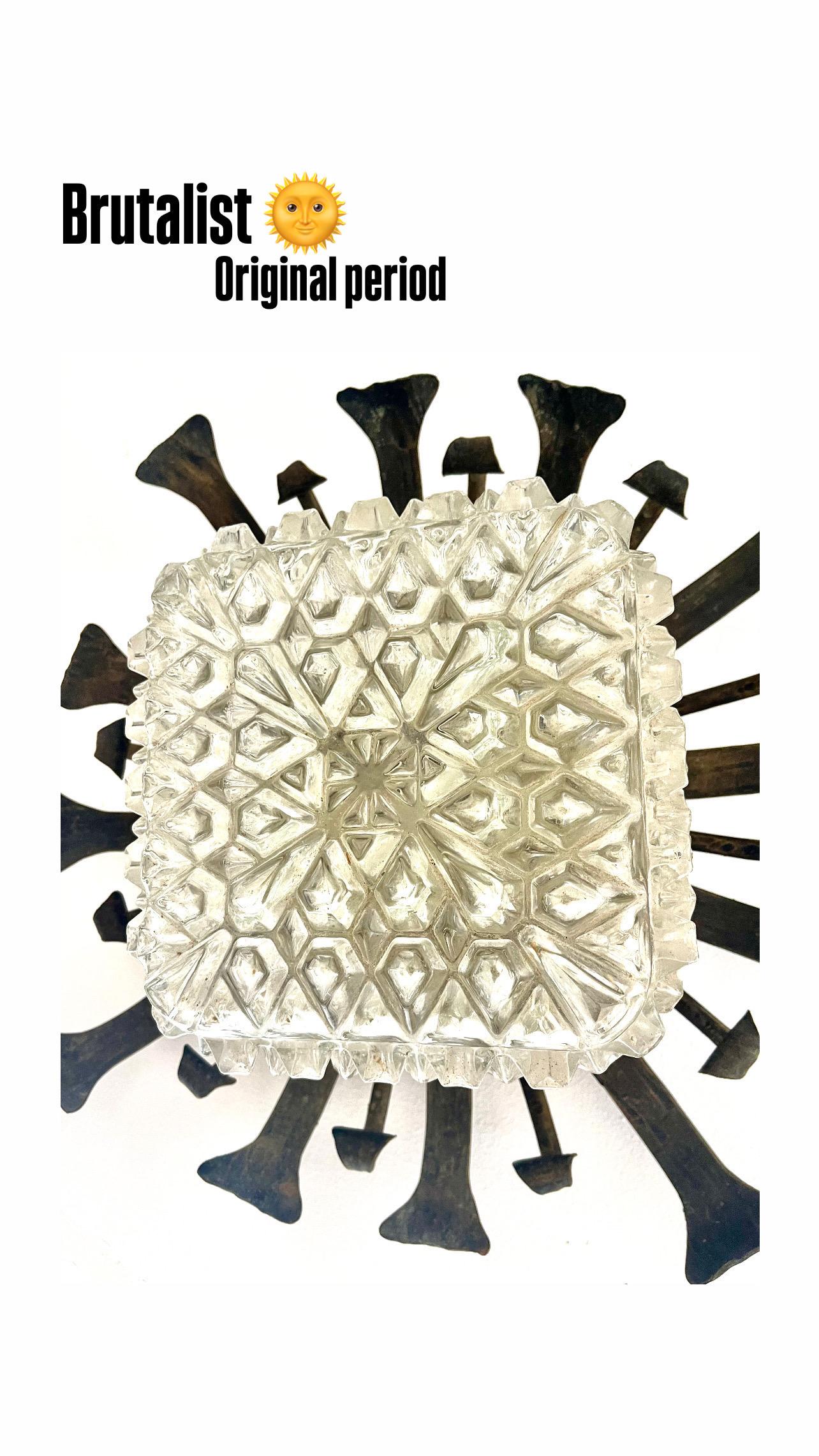 Frosted Pair of Wall lighting Brutalist metal with glass Helena Tynell Attr, 1960s