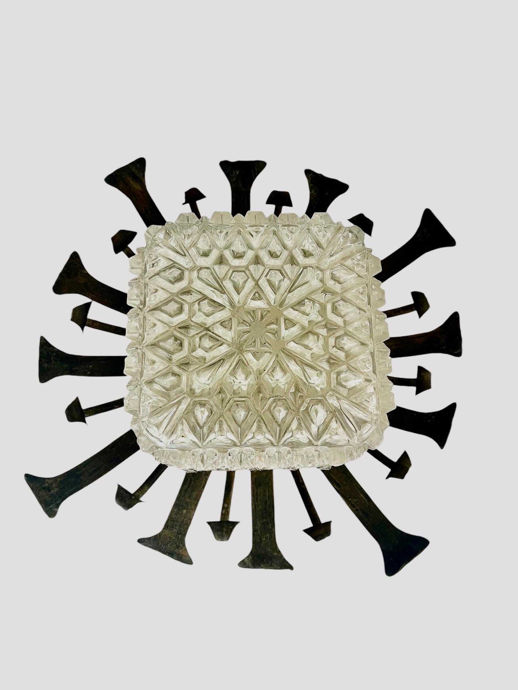 Pair of Wall lighting Brutalist metal with glass Helena Tynell Attr, 1960s In Good Condition In La xara, VC