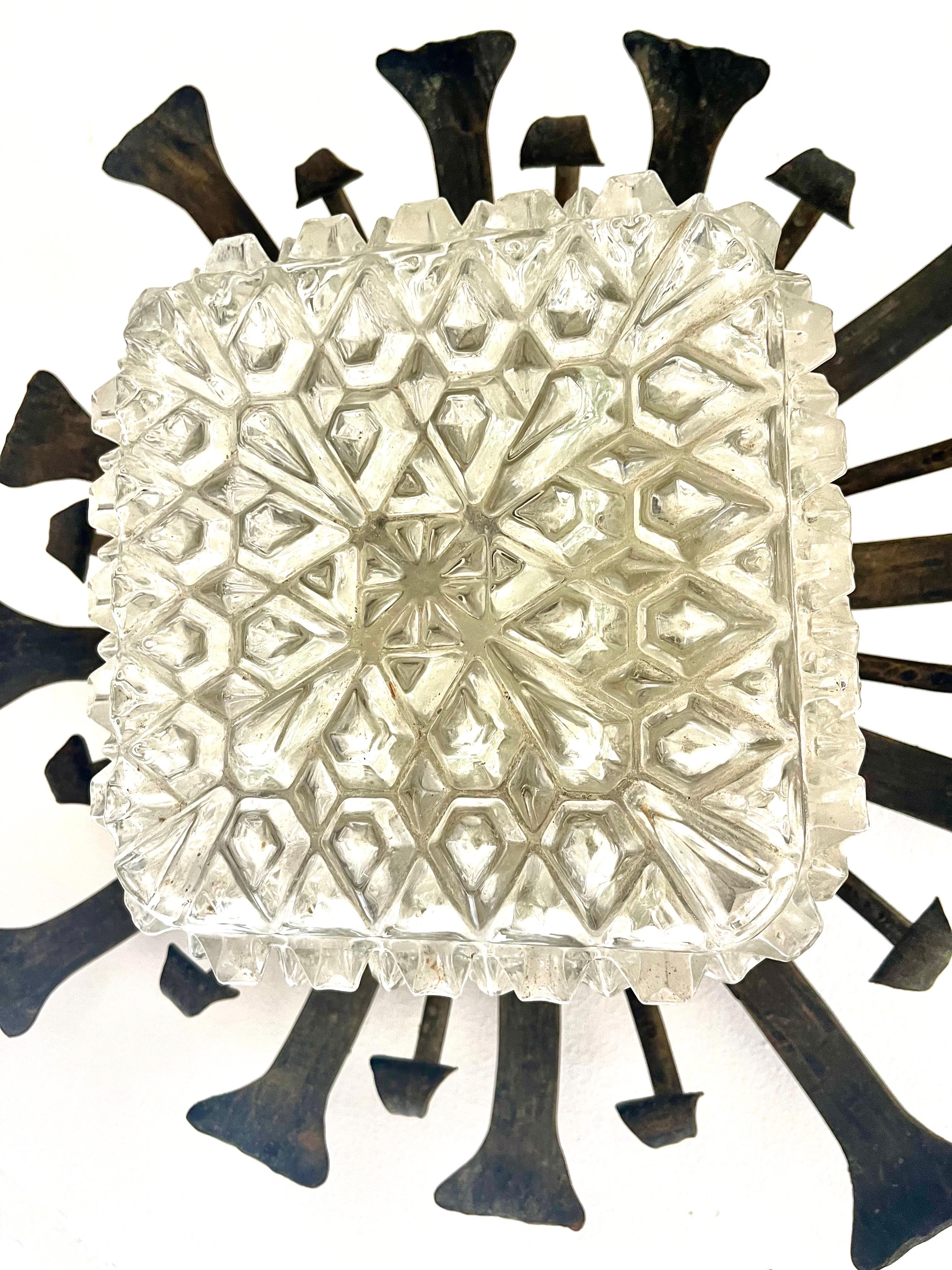 Mid-20th Century Pair of Wall lighting Brutalist metal with glass Helena Tynell Attr, 1960s