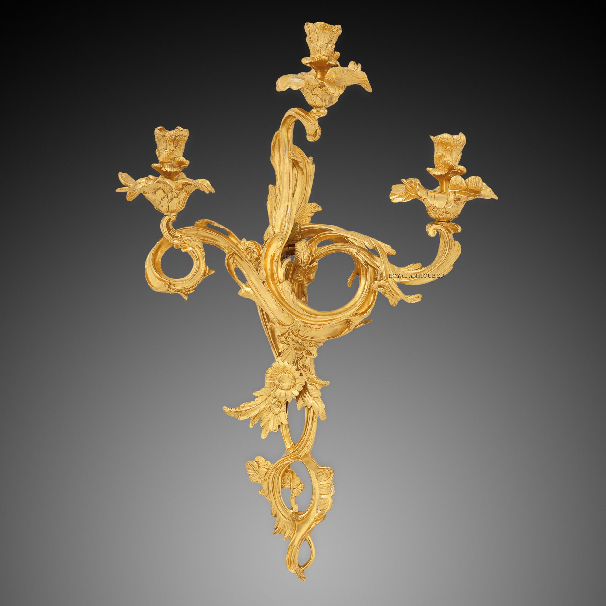 French Pair of Wall Lights 19th Century Rococo