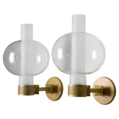 Mid-Century Modern Brass and Glass Wall Sconces – Scandinavian Design 1950s