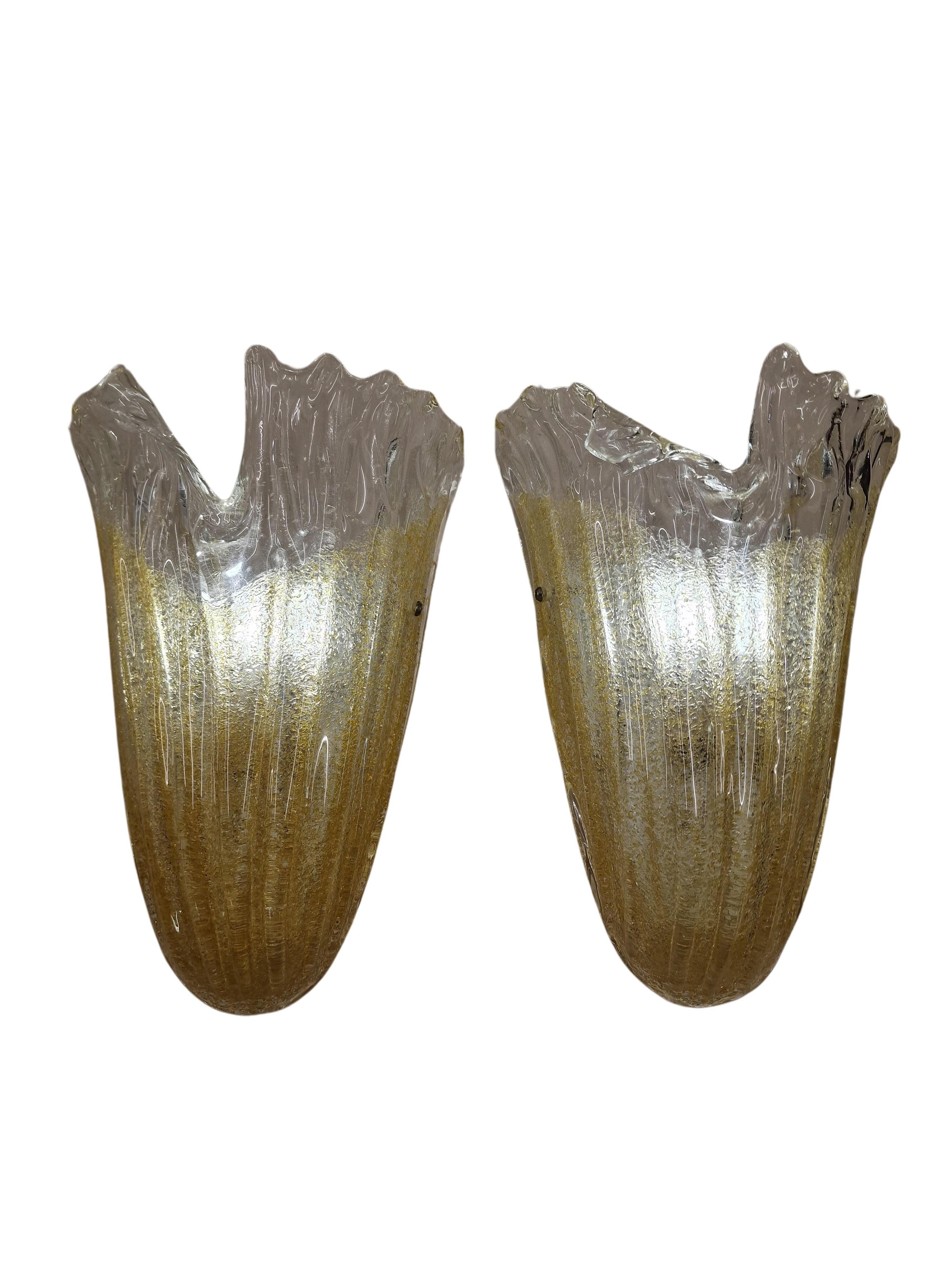 Metal Pair of wall lights, appliques, design by Barovier & Toso, 1980s Murano, Italy For Sale