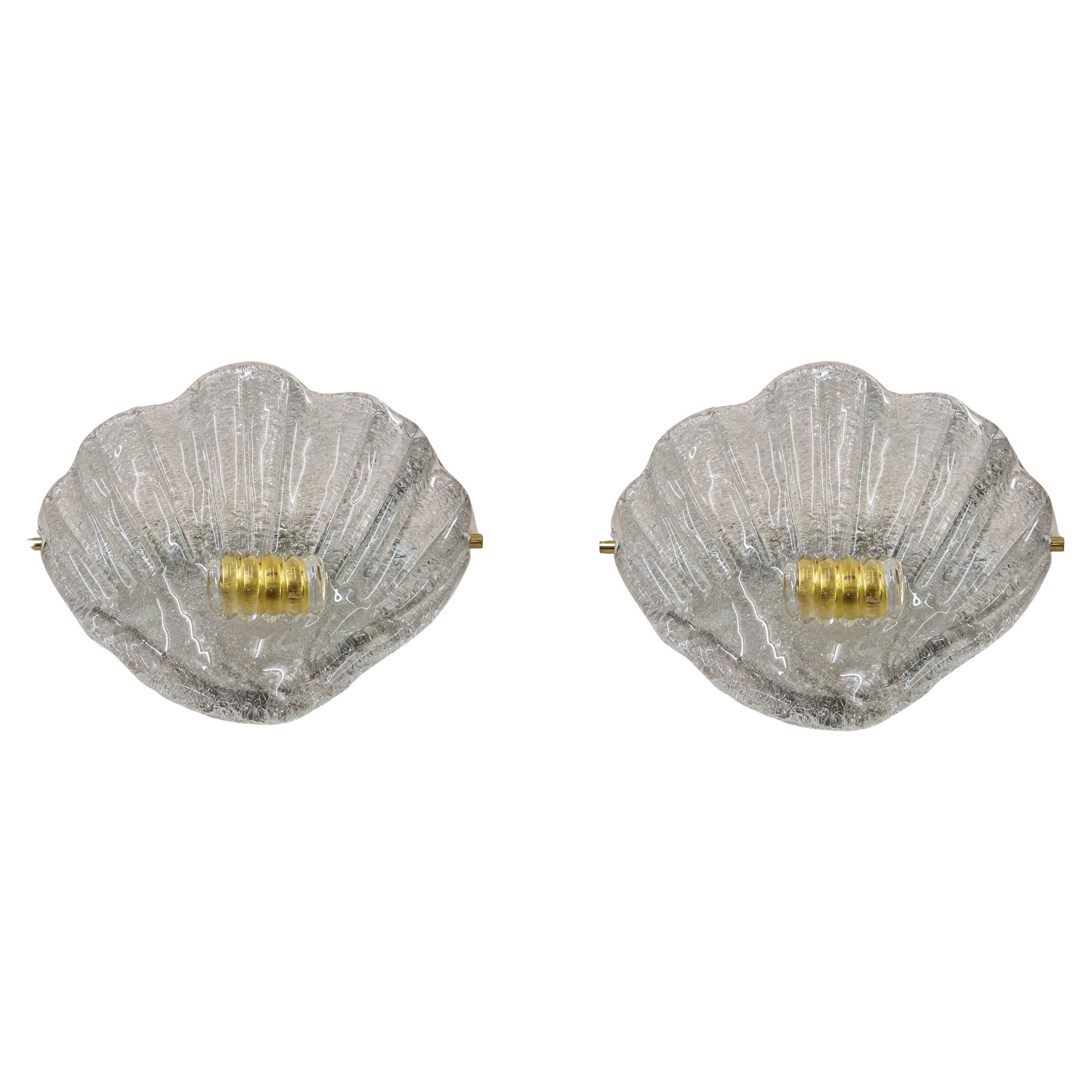 Pair of wall lights, appliques, shell, 1980s Murano design Barovier & Toso Italy For Sale