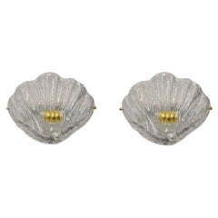 Retro Pair of wall lights, appliques, shell, 1980s Murano design Barovier & Toso Italy
