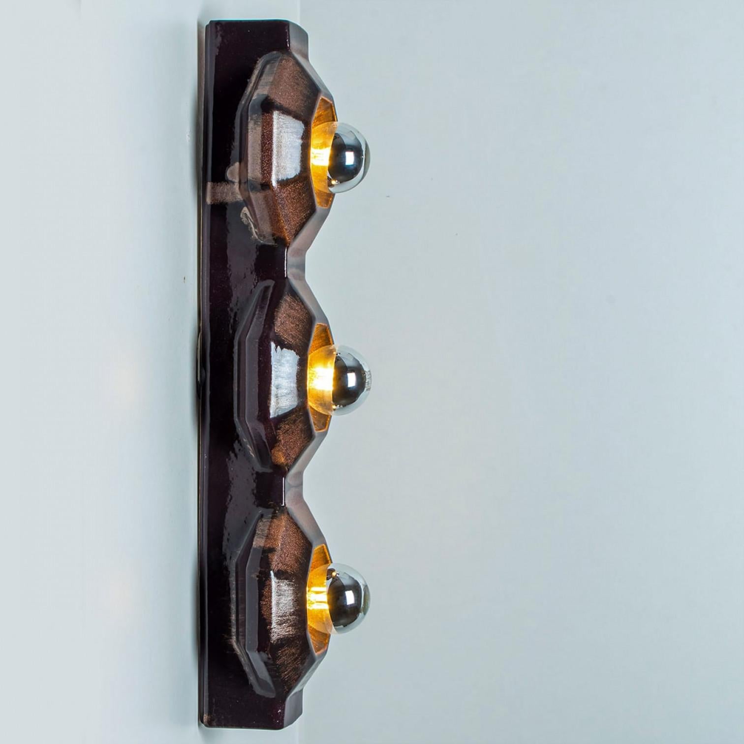 Coppia di applique da parete in ceramica marrone di Pan, Danimarca, 1970 in vendita 3