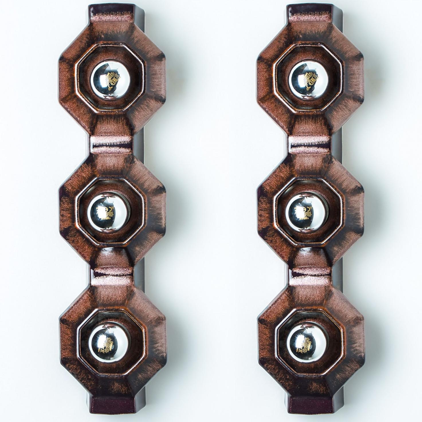 Splendida applique rettangolare, realizzata in ceramica di colore marrone, prodotta da PAN Keramik negli anni '70 in Danimarca. Abbiamo anche una moltitudine di set e composizioni luminose in ceramica colorata, tutte disponibili sul frontestore.