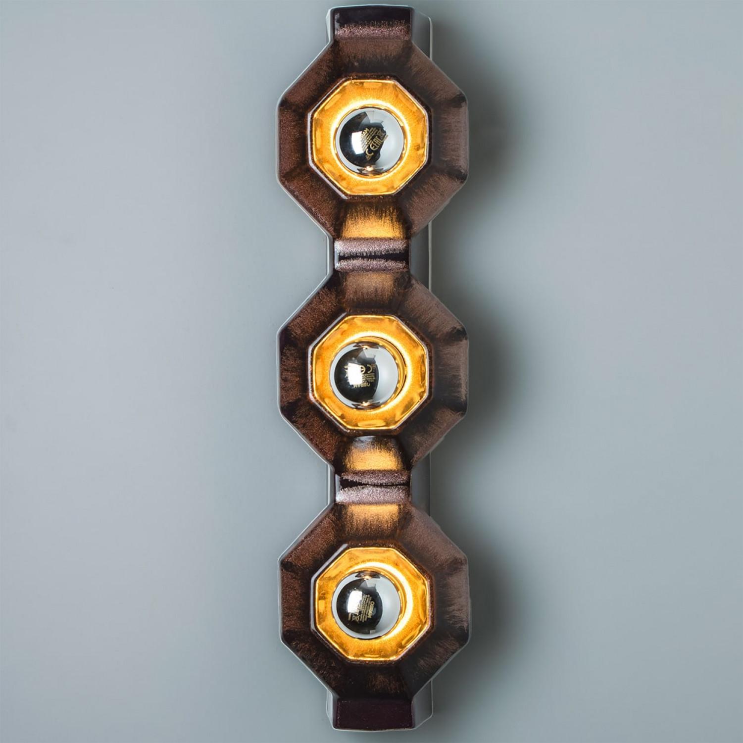 Tedesco Coppia di applique da parete in ceramica marrone di Pan, Danimarca, 1970 in vendita