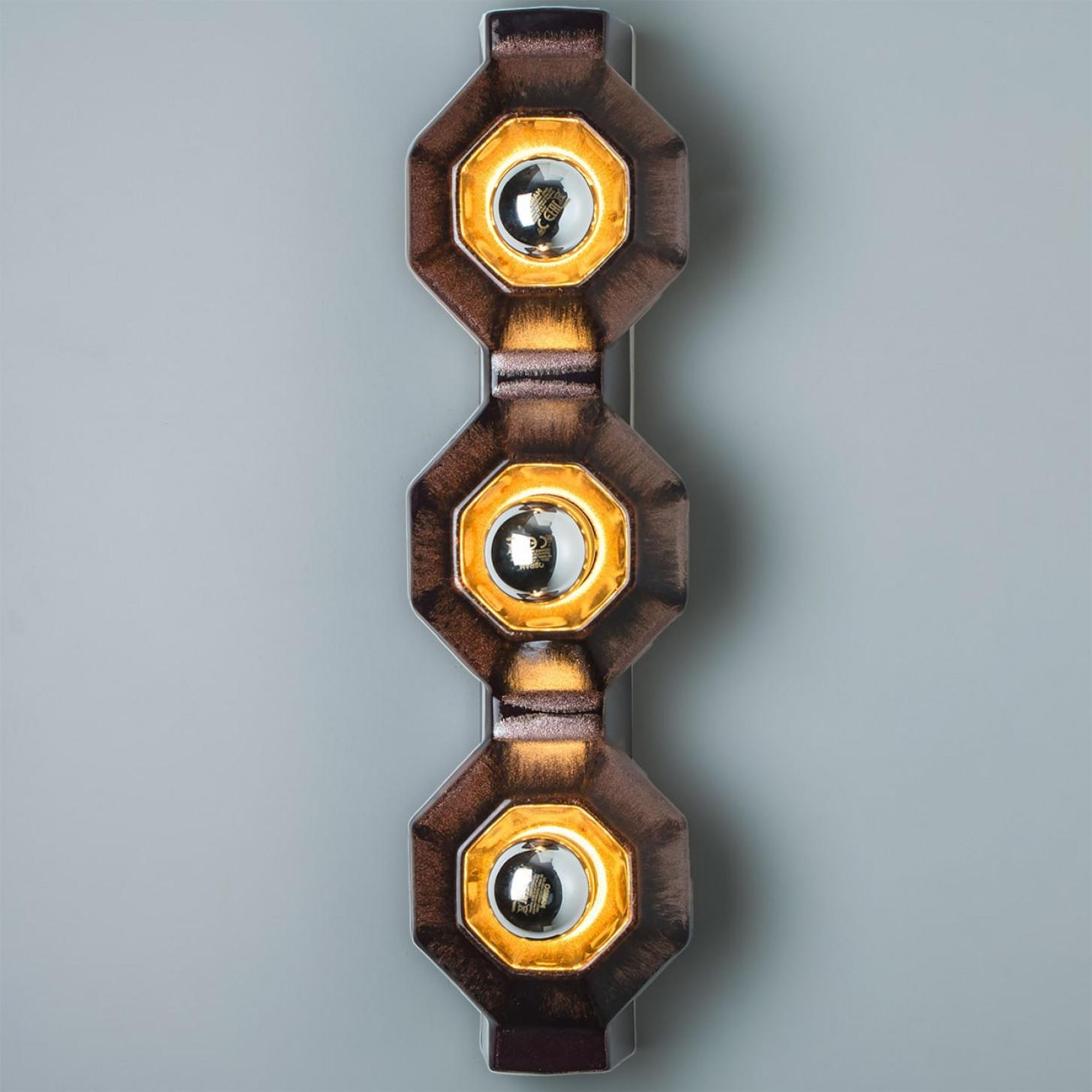 Allemand Paire d'appliques murales Applique en céramique Brown par Pan, Danemark, 1970 en vente