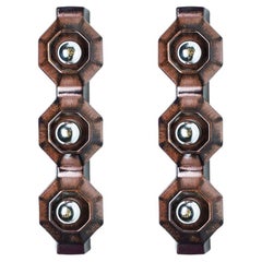 Coppia di applique da parete in ceramica marrone di Pan, Danimarca, 1970