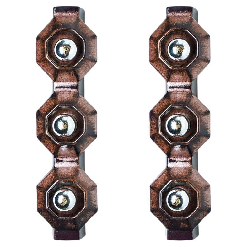 Pair of Wall Lights Brown Ceramic Wall Light by Pan, Denmark, 1970 For Sale