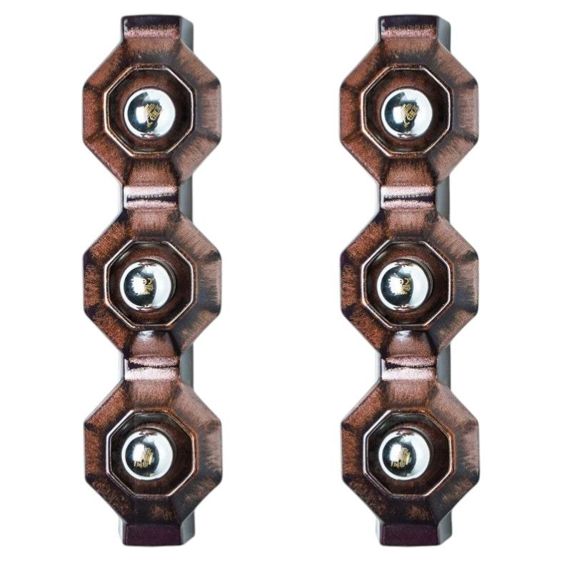Pair of Wall Lights Brown Ceramic Wall Light by Pan, Denmark, 1970 For Sale