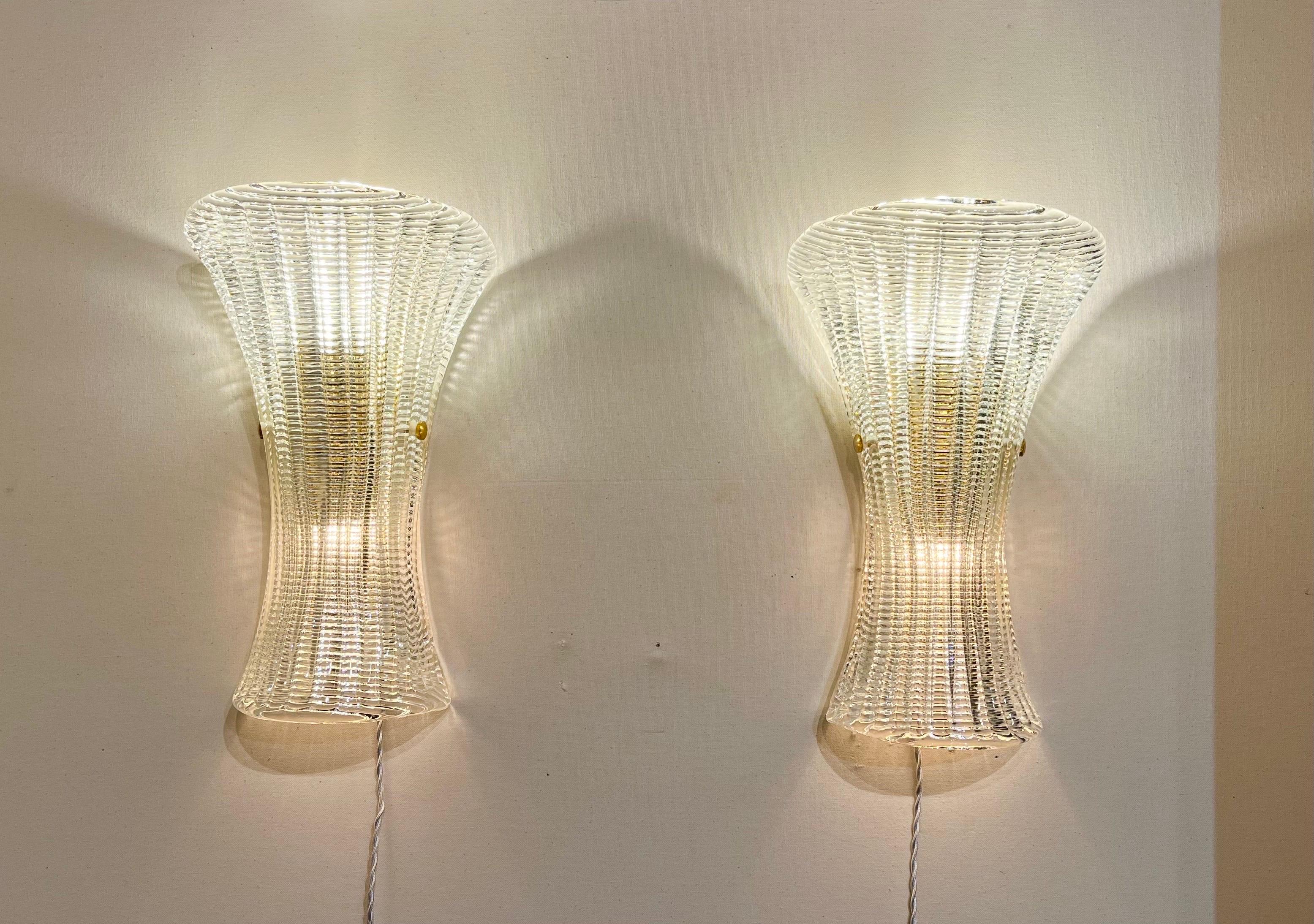 Pair of wall lights in Murano glass by Barovier and Toso, Italy. Modern production.