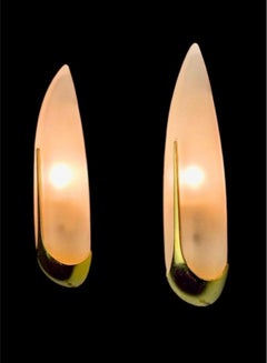 Pair of wall lights by Idearte, smoked glass and gilt gold metal, Spain, 1980