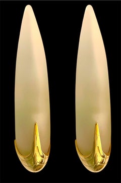 Paire de Lights par Idearte, verre fumé et métal doré, Espagne, 1980