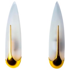Pair of wall lights by Idearte, smoked glass and gilt gold metal, Spain, 1980