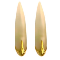 Pair of wall lights by Idearte, smoked glass and gilt gold metal, Spain, 1980