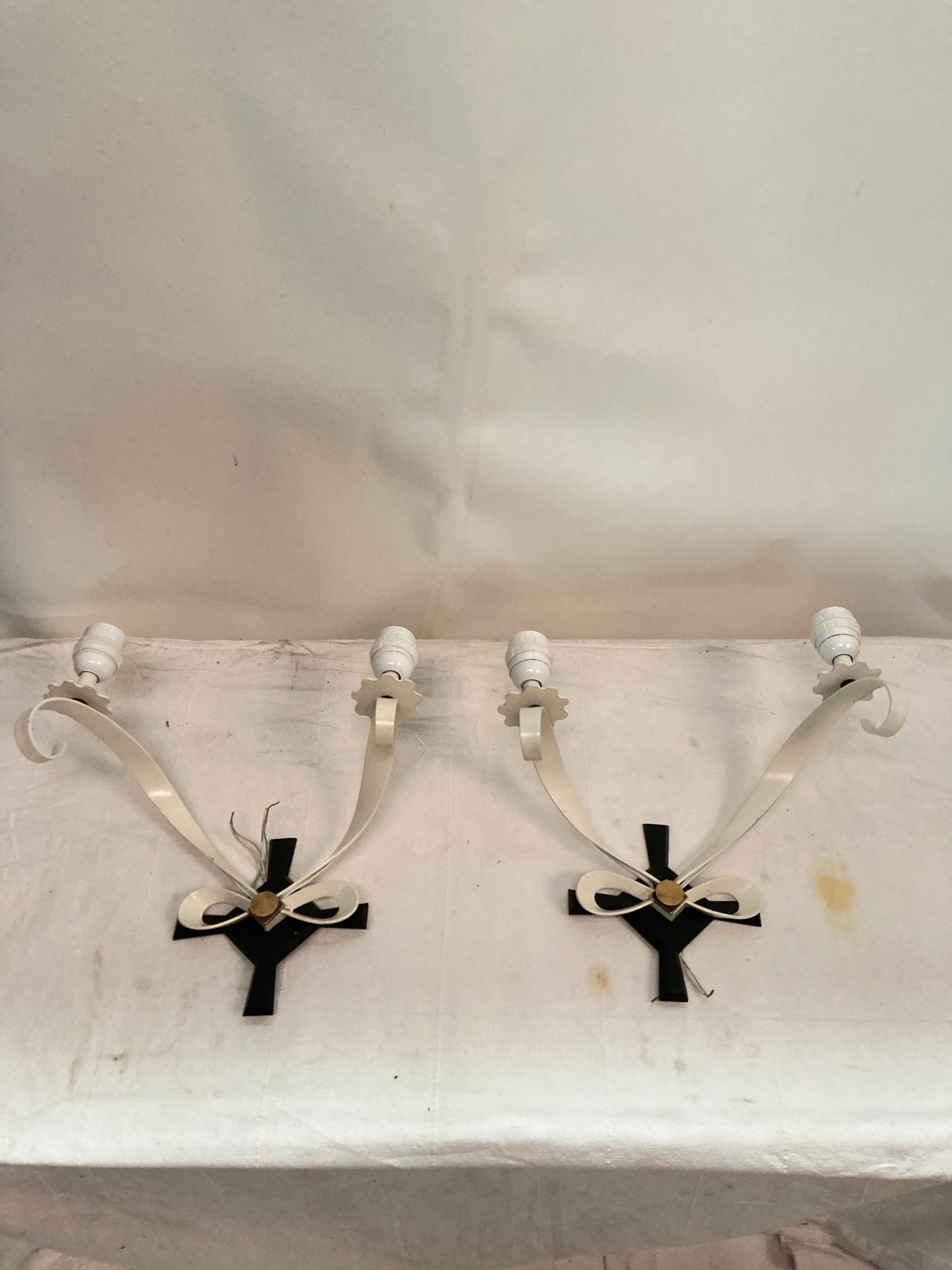 Rare pair of 1940's sconces designed By René Drouet
France
No shade included
Re - wired with E27