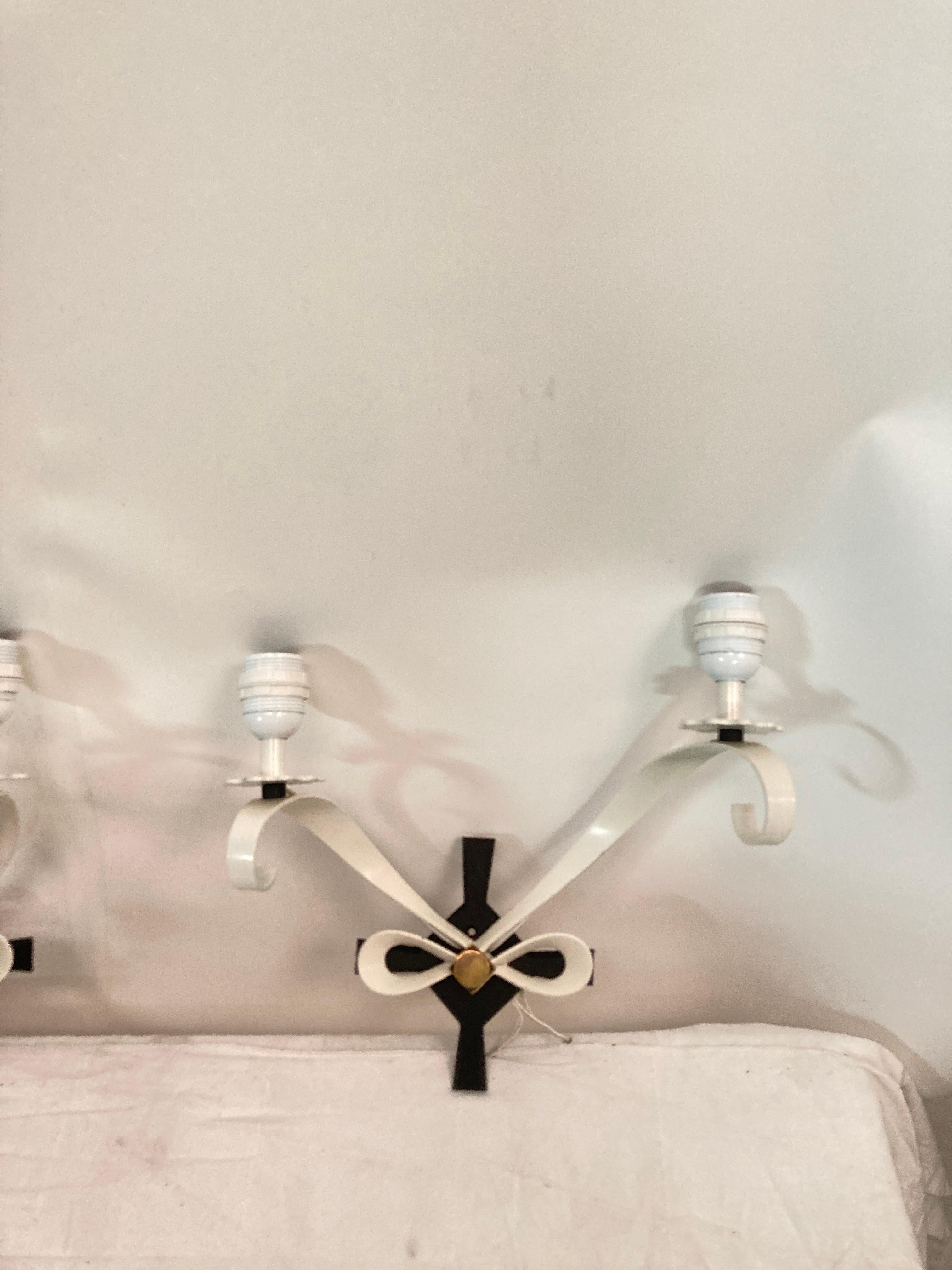 Metal Pair of wall lights by René Drouet For Sale