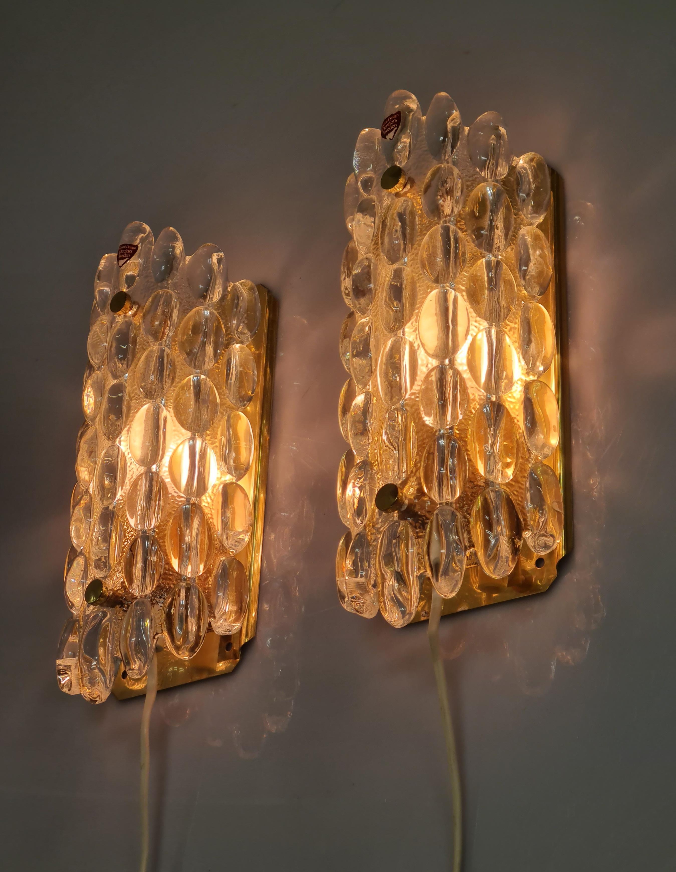 Coppia di lampade da parete, Carl Fagerlund, vetro e ottone, Orrefors Svezia anni '70 in vendita 4