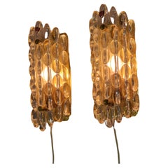 Paar Wandleuchten, Carl Fagerlund, Glas & Messing, Orrefors Schweden 1970s