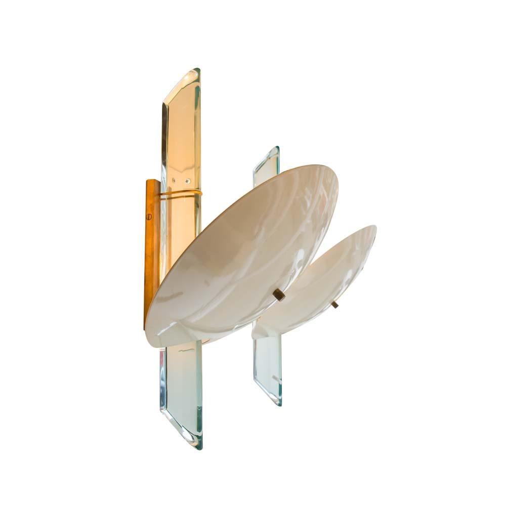 Metal Pair of Wall Lights Cream Enamelled Shades Clear Glass Design by Roberto Rida