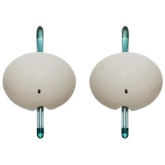 Pair of Wall Lights Cream Enamelled Shades Clear Glass Design by Roberto Rida