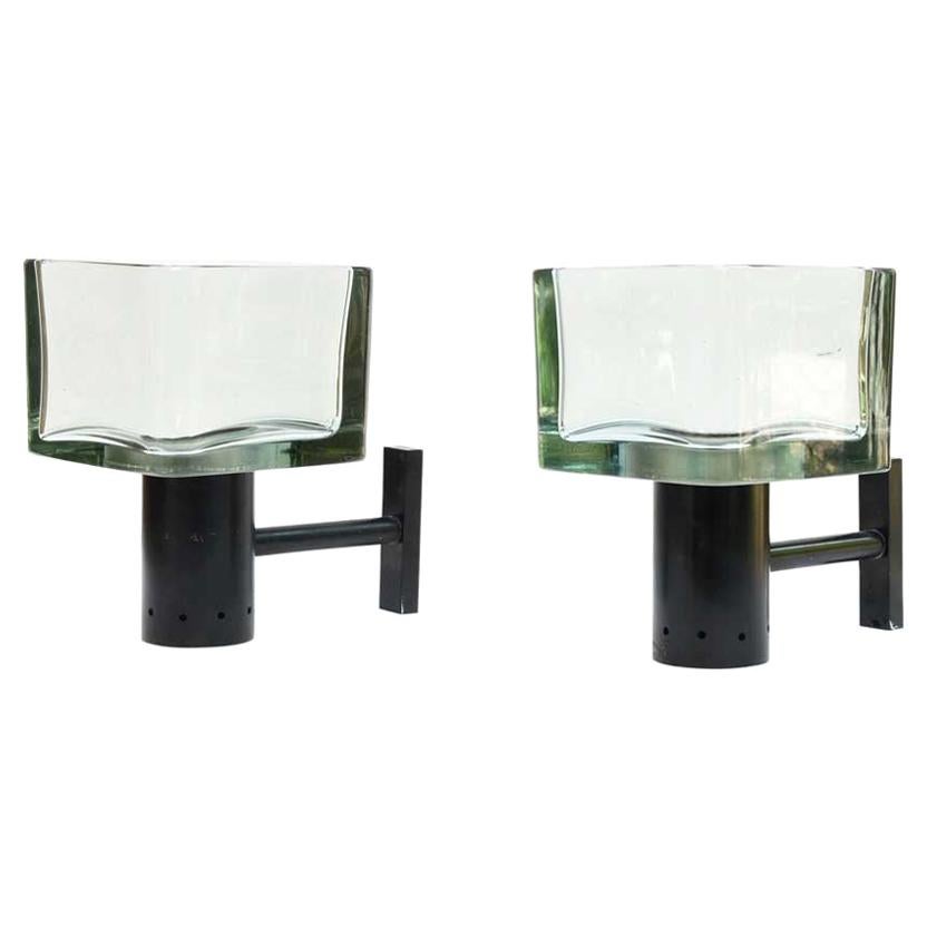 Pair of Emerald Green Murano Glass Wall Lights, Florence Italy 1970s