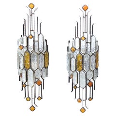 Pair of wall lights Hammered Clear and Amber Italian Design by Longobard