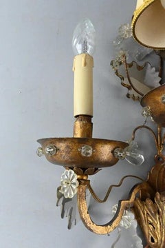 Pair of Wall Lights in Gilded Metal and Glass, 1950s, Maison Bagues