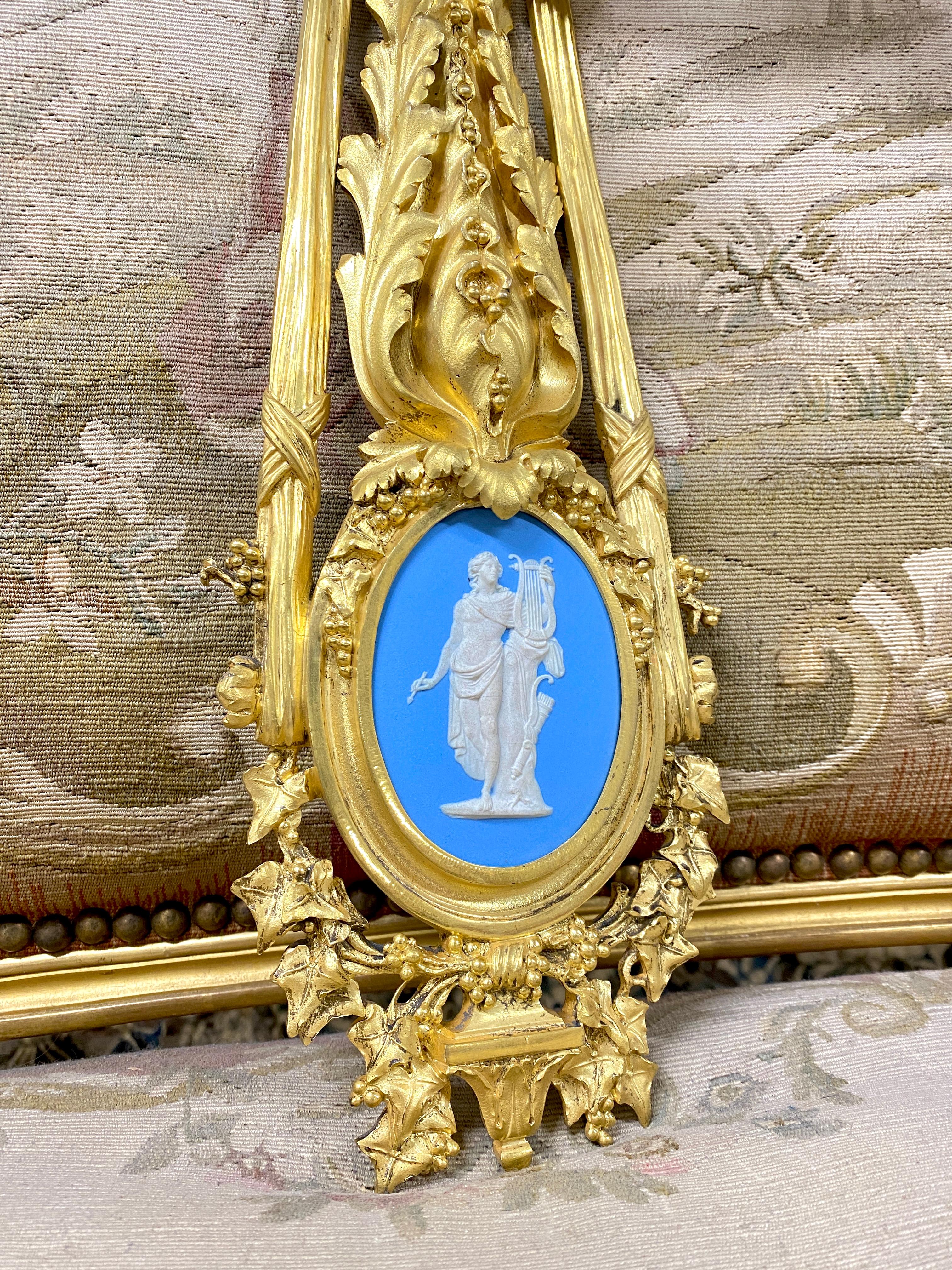 Pair of Wall Lights in Gilt Bronze and Wedgwood, Napoleon III in Beurdeley Style For Sale 1