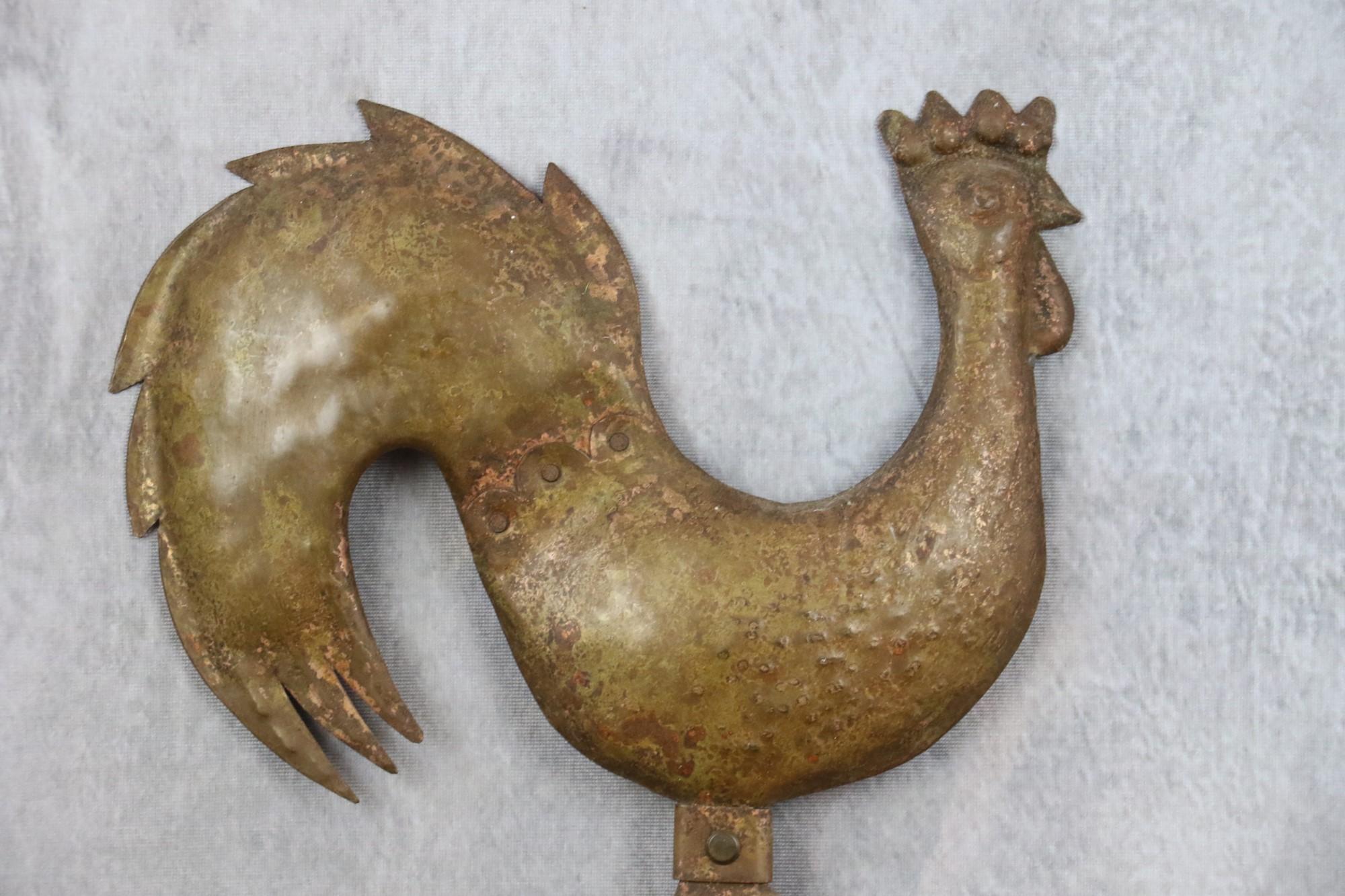 Mid-Century Modern Pair of wall lights in hammered iron with rooster decoration, 1940-1950, France For Sale