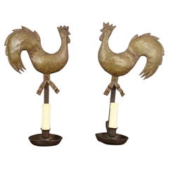 Vintage Pair of wall lights in hammered iron with rooster decoration, 1940-1950, France