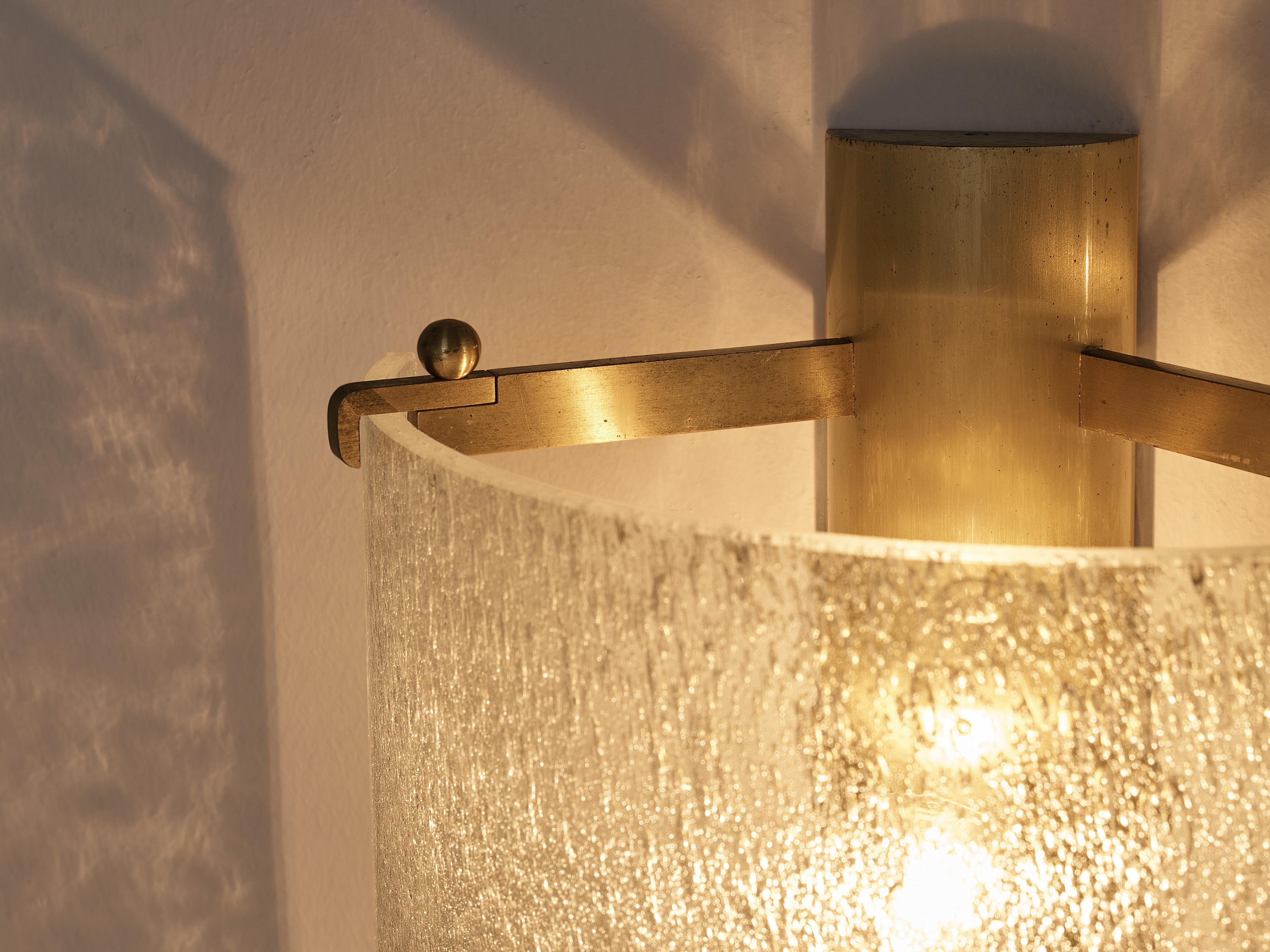 Pair of Wall Lights in Structured Glass and Brass 2