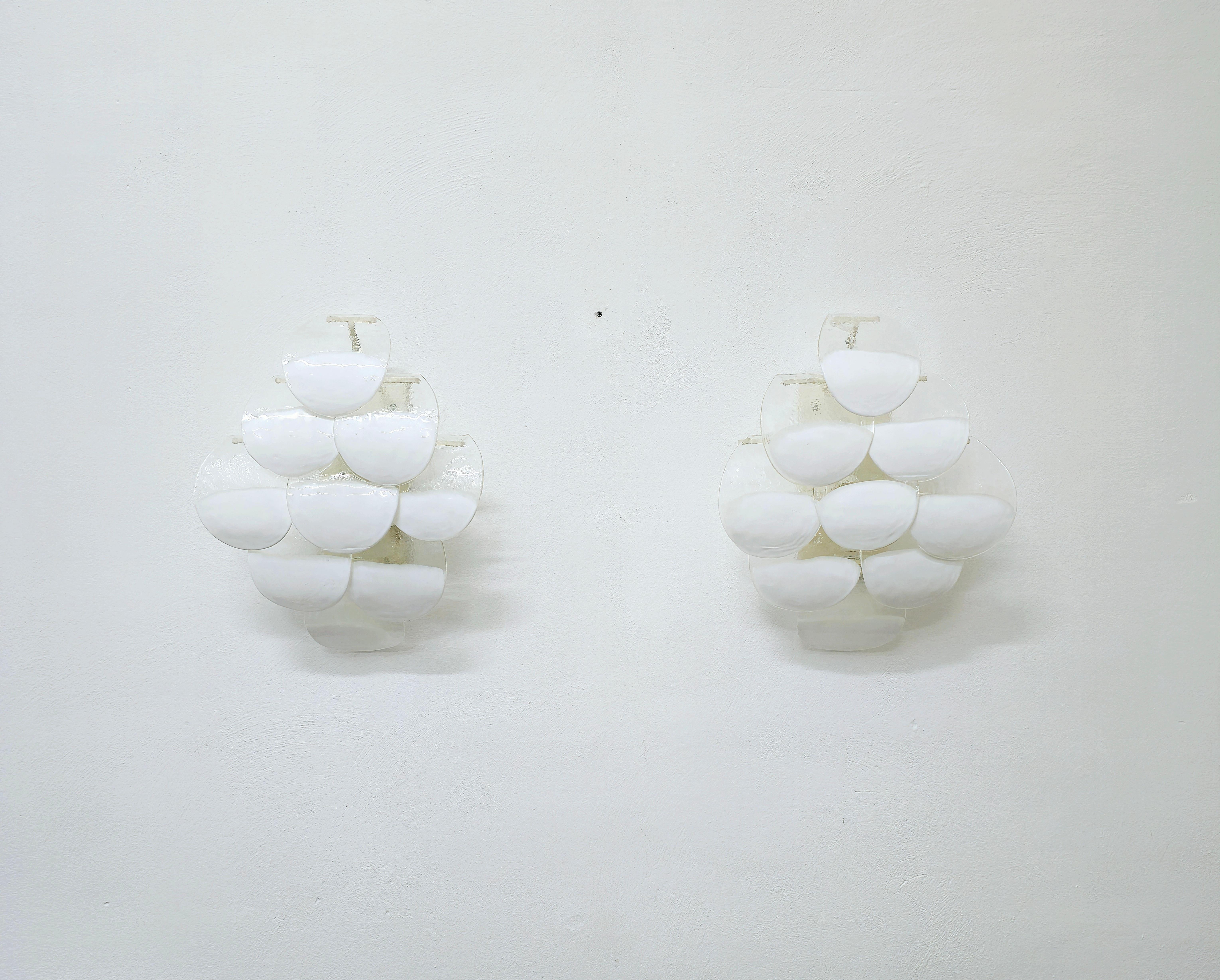 Metal Pair of Wall Lights  Lamps Carlo Nason  Mazzega Glass Midcentury  Italy 1970 For Sale
