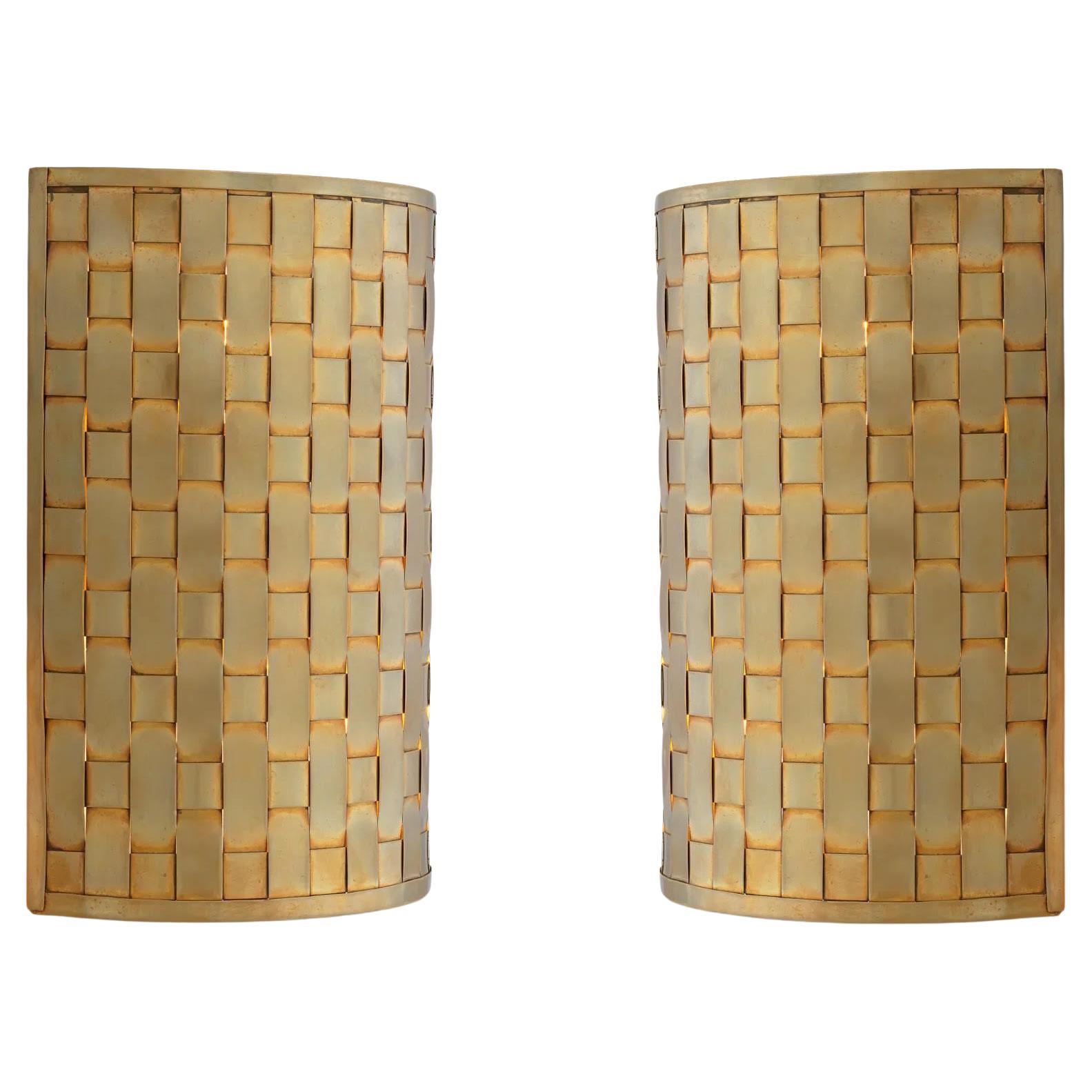 Pair of Wall Lights, Patinated Brass, Elegant Silhouette.