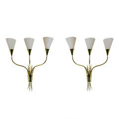 Pair of Mid-Century Modern Wall Lights With Celluloid Lampshades - France