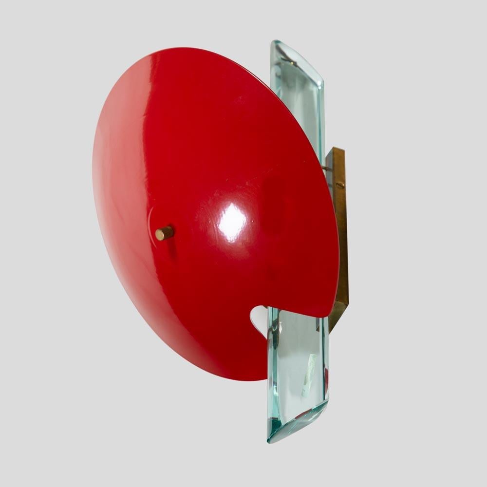 Modern Pair of Wall Lights Red Enamelled Shades Clear Glass Design by Roberto Rida For Sale